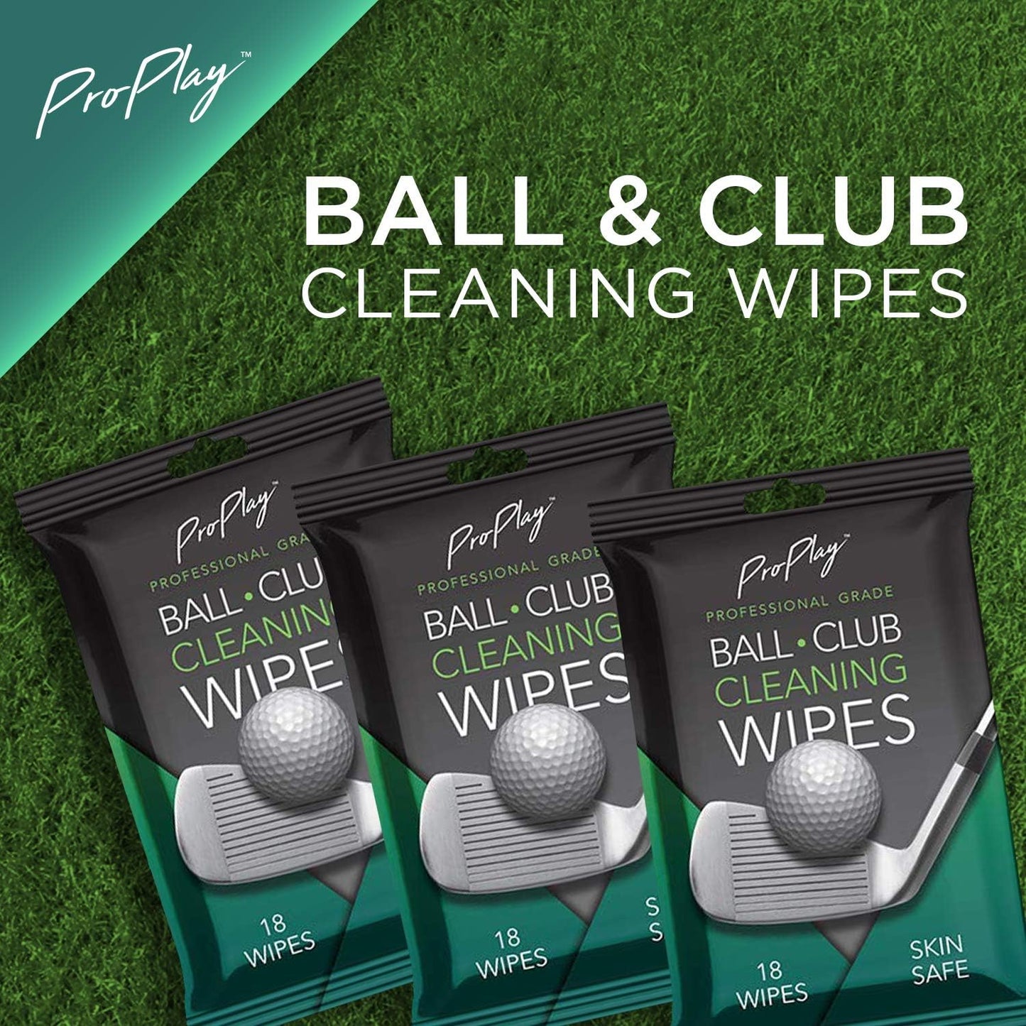 ProPlay Ball & Club Cleaning Wipes | Powerful Cleaner Removes Dirt, Grass, and Sand | Convenient, Resealable Pack - Unscented 3 Pack