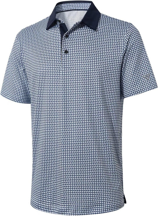 Golf Shirts for Men Dry Fit Short Sleeve Print Performance Moisture Wicking Polo Shirt