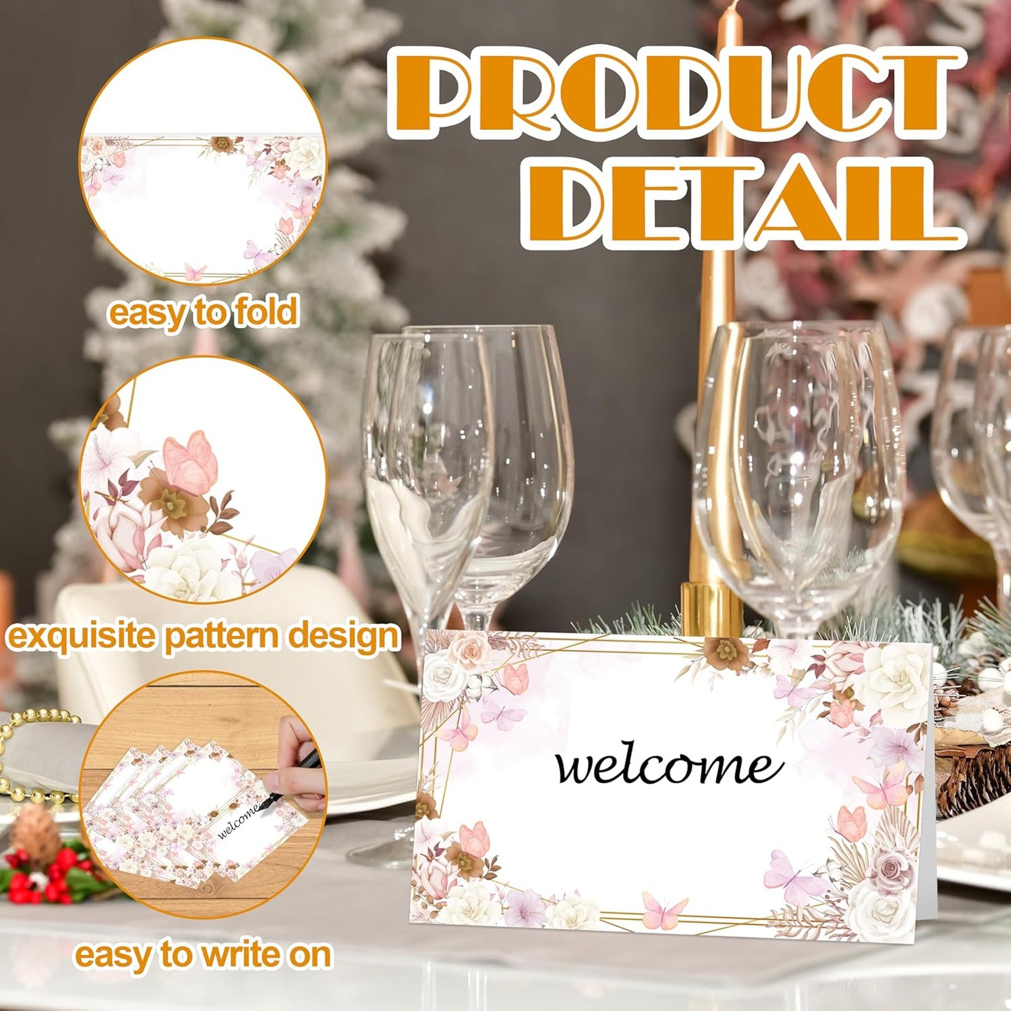 Floral Place Cards, Pink Flowers Table Place Cards For Table Setting, Name Cards For Birthday Party Wedding Reception Bridal Shower, 25 Cards Included -20