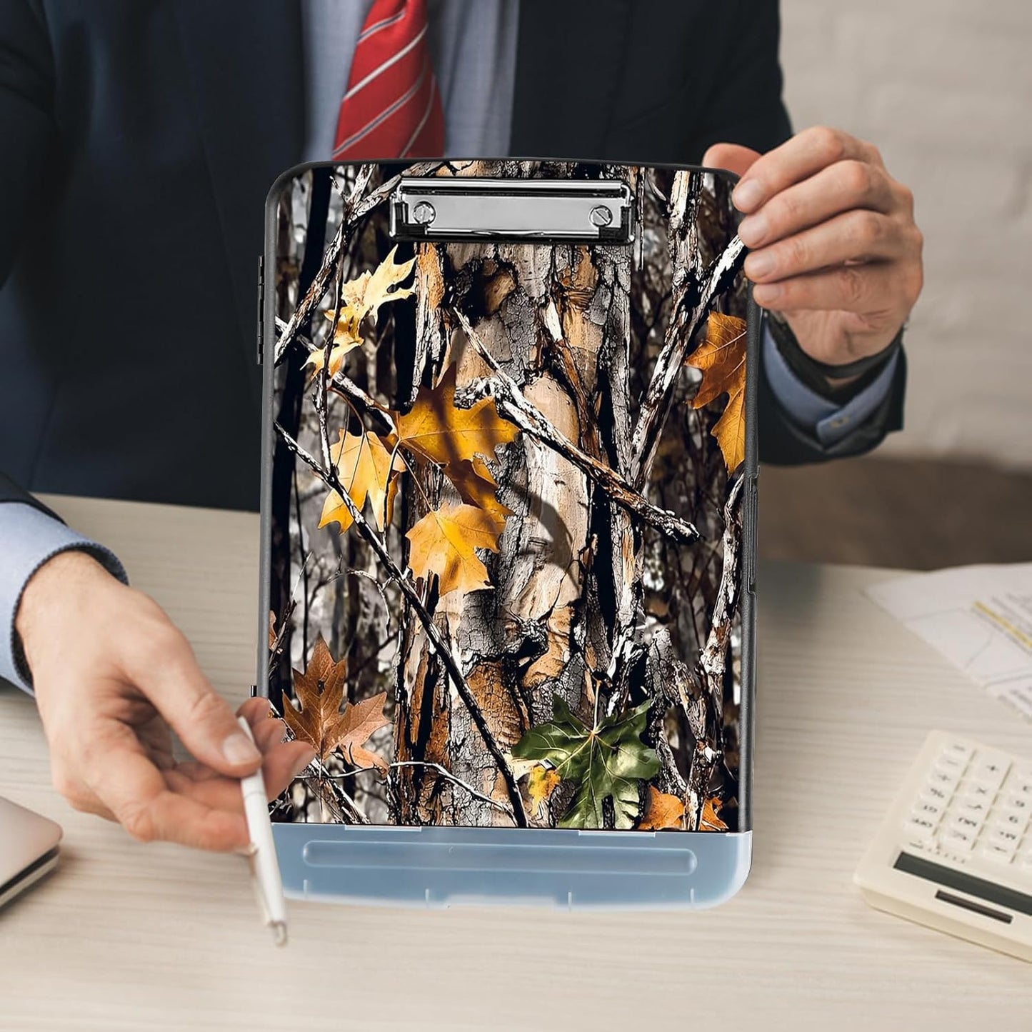 Clipboard with Storage - Large Capacity,Nursing Clipboard with Pen Holder,Heavy Duty,Plastic Side-Opening Folder for Teacher,Nurse - Camouflage Tree