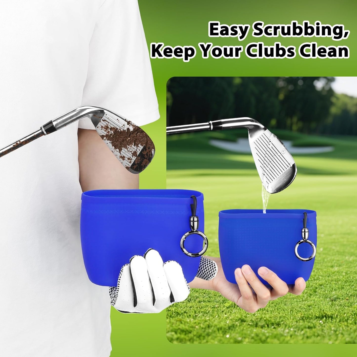 MOSTY Golf Club and Golf Ball Cleaner Bag – Best Golf Club Cleaning Kit, On-Course Golf Accessories, Club Cleaner for Golf Bag, Golf Gifts for Men Women Golfers, Unique Golf Gear for Him(Silicone)