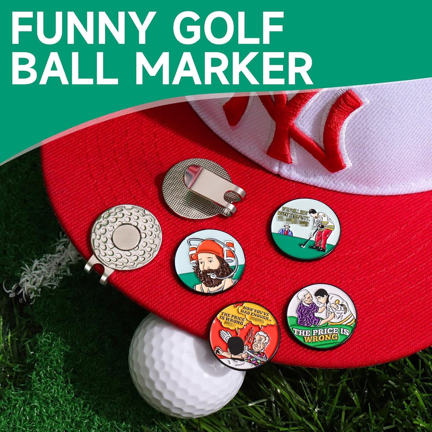 Funny Magnetic Ball Markers Clips, Distinctive Enamel Golf Ball Markers for Putting Green, Golf Ball Marker Hat Clips Magnet for Golf Lovers Gifts Golfing Accessories