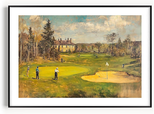 Vintage Golf Course Premium Giclee Fine Art Prints - Antique Style Golf Course Painting Posters, Golf Wall Art, Aesthetic Golfing Poster for Home Office Decor, Ready to Frame