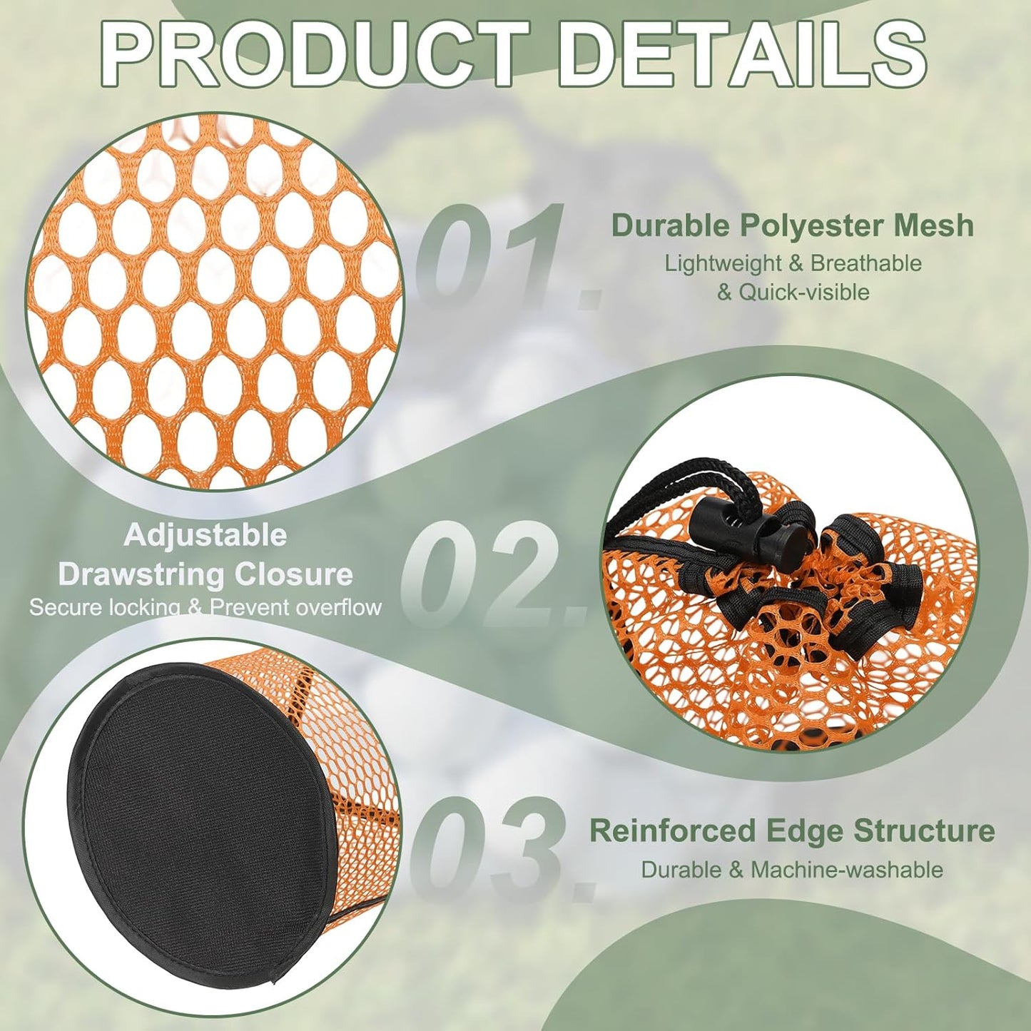 Golf Ball Storage Bag Nylon Mesh Golf Pouch with Adjustable Drawstring Closure for Outdoor Sports Supplies
