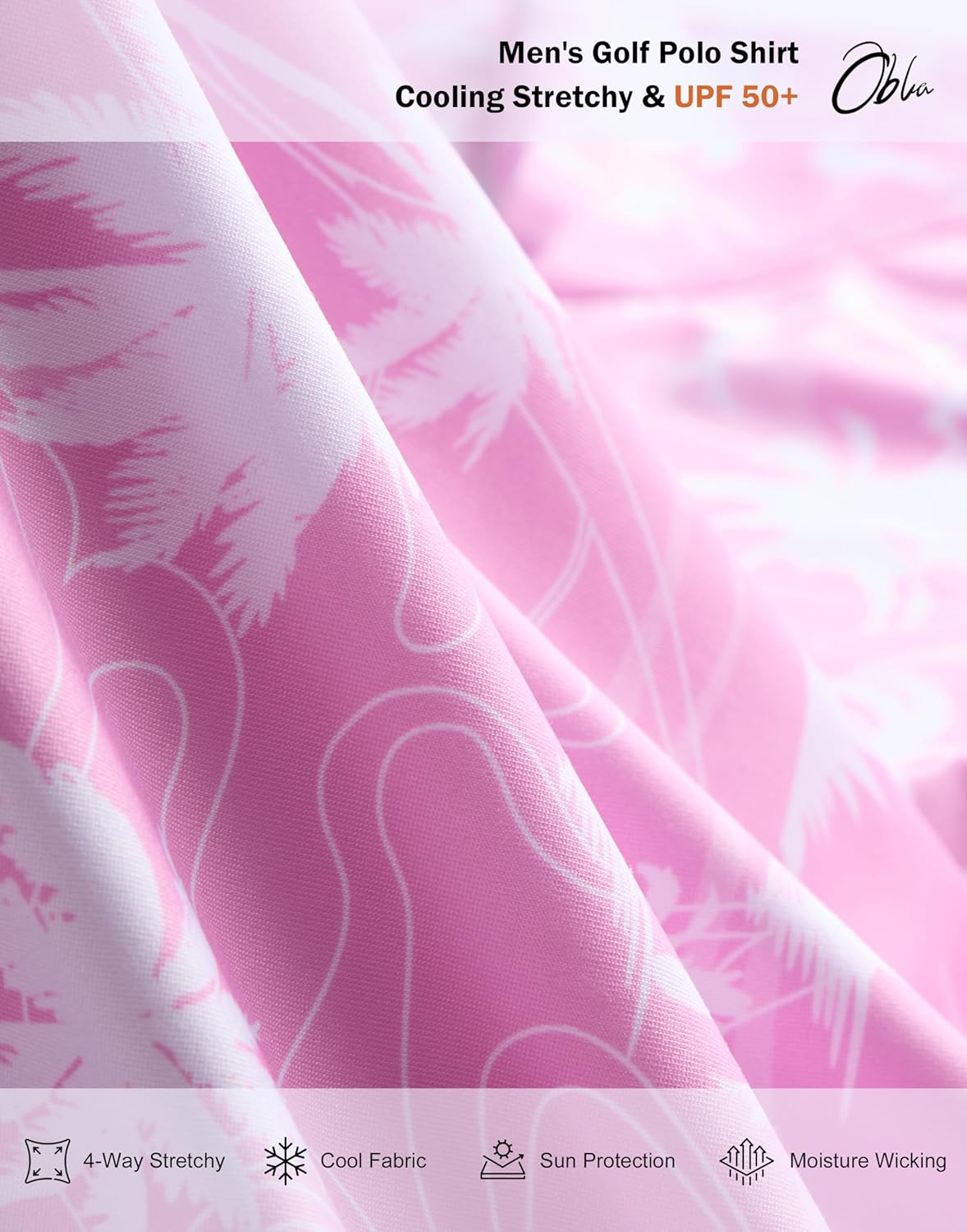 Obla Mens Golf Polo Shirts Short Sleeve Dry Fit Performance Moisture Wicking Casual Print Collared Golf Shirts for Men