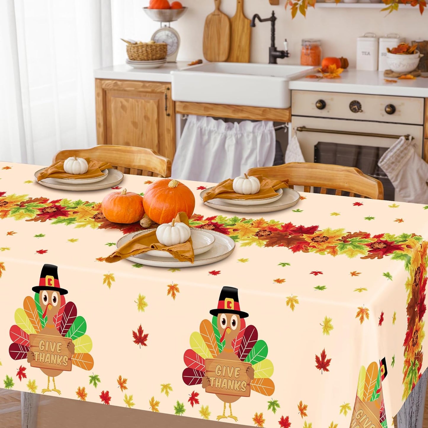 QZYL 3 Pack Thanksgiving Tablecloths, 54" x 108" Fall Disposable Table Cloth, Maple Leaves Turkey Tablecloth Rectangle Plastic Tablecover, Thanksgiving Table Decor Fall Decorations for Home