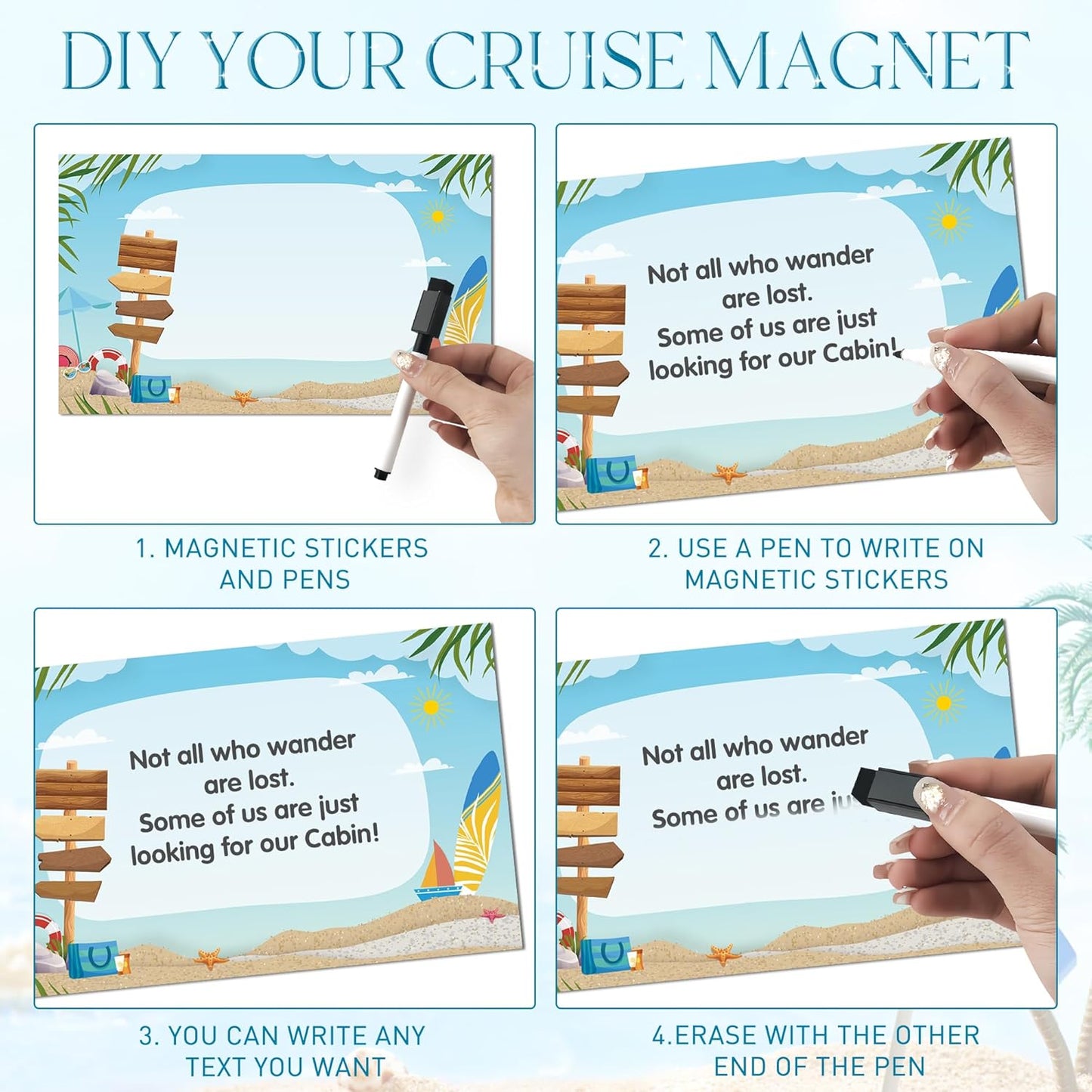 Cruise Ship Door Decorations Magnetic - 7 Pcs Cruise Door Decorations, Cruise Squad Magnet Stickers, Cruise Door Decor for Fridge Refrigerator Carnival Cruise Party, with 2 Pcs Pen