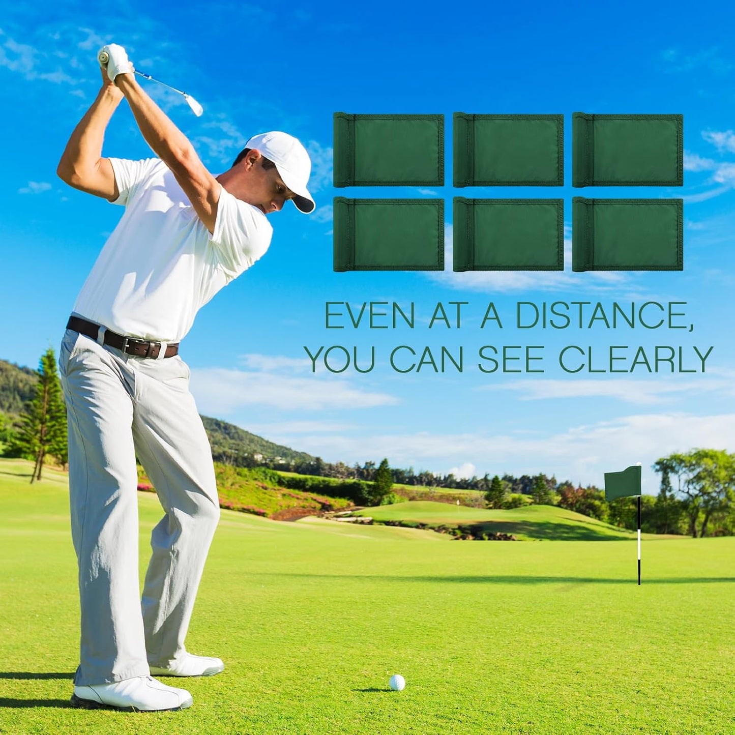 Oudain 6 Pcs Golf Target Flag with Tube Inserted Waterproof Putting Golf Flags 420D Nylon Mini Pin for Yard Indoor Outdoor Backyard Garden Portable, 8 x 6 Inch