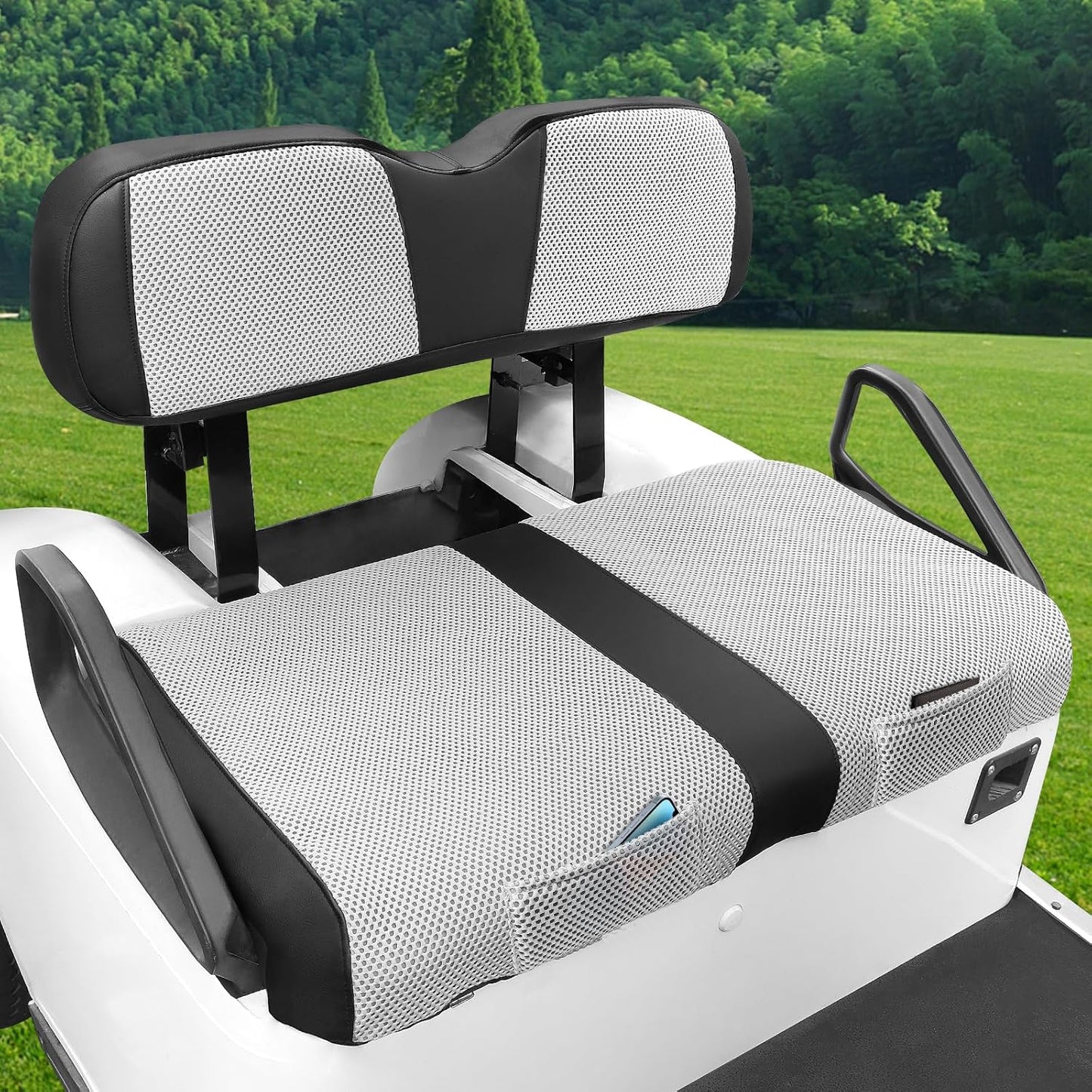 iLSKW Golf Cart Seat Covers for EZGO TXT Seat Cover OEM Front,Breathable Fabric and Leather Front Seat Cover Like Gloves,Full Wrap-Around Design of EZGO TXT (1994-2013) Golf Cart Front Seat Cover