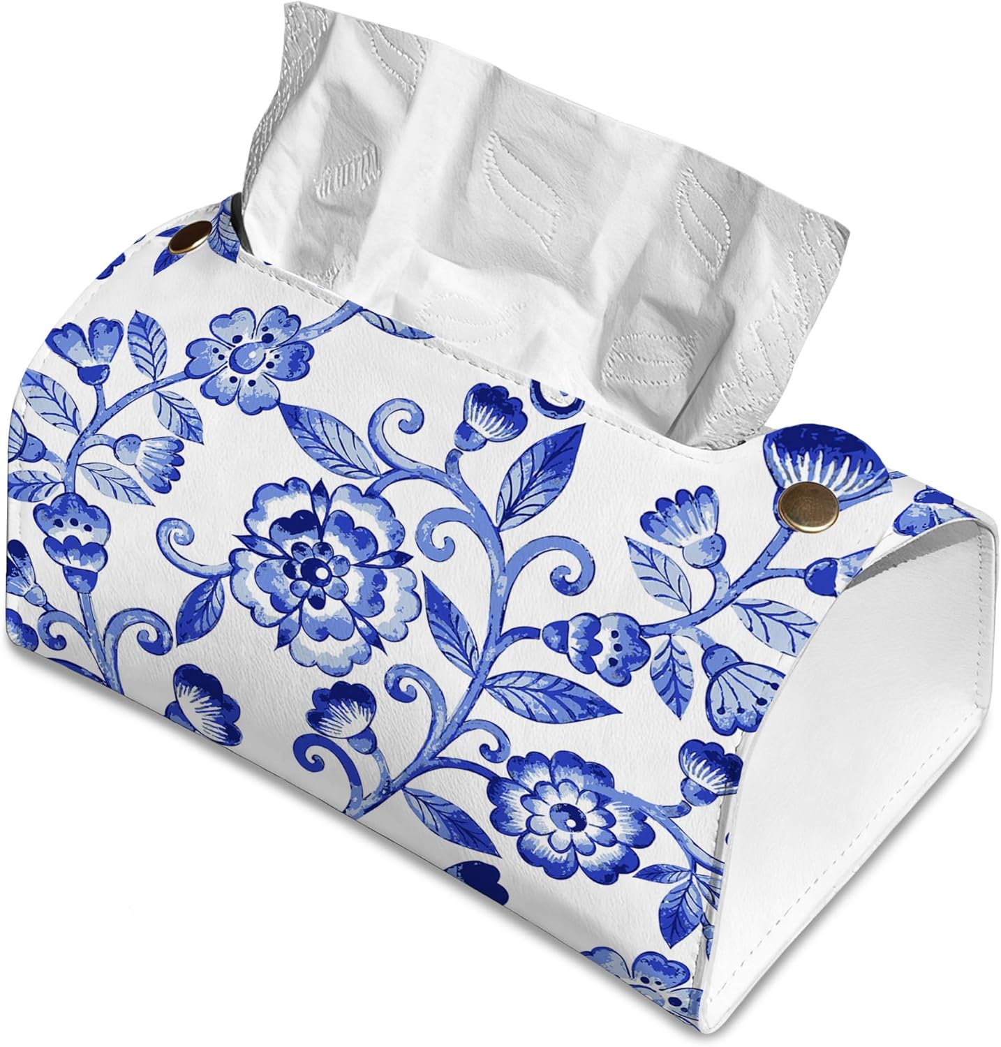 Watercolor Blue Flowers Tissue Box Cover Holder – Rectangular Tissue Organizer, Decorative Napkin Box Case for Home, Office & Car