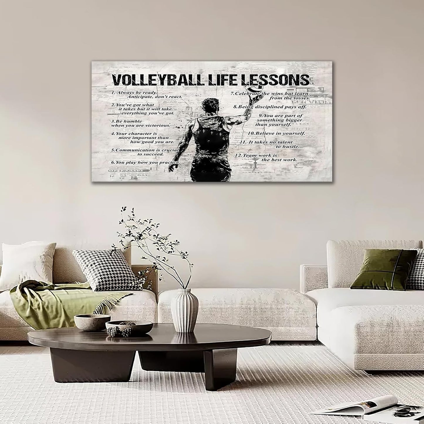 Volleyball Sports Wall Art for Living Room Large Size Volleyball Life Lessons Wall Decor Volleyball Sign Retro Canvas Prints Inspirational Pictures Painting Artwork Home Decoration Bedroom 60"X30"