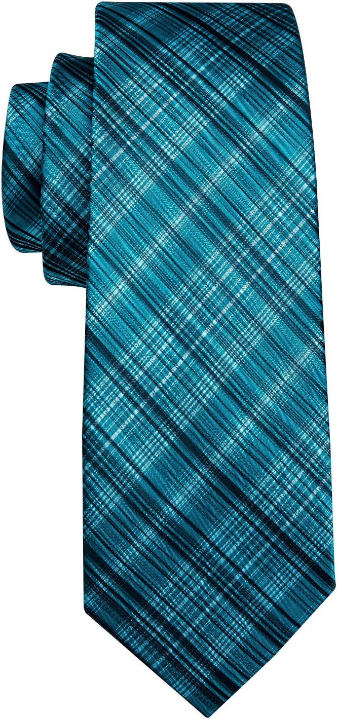 Barry.Wang Designer Classic Ties for Men Set Formal Pocket Square Cufflink Check Plaid