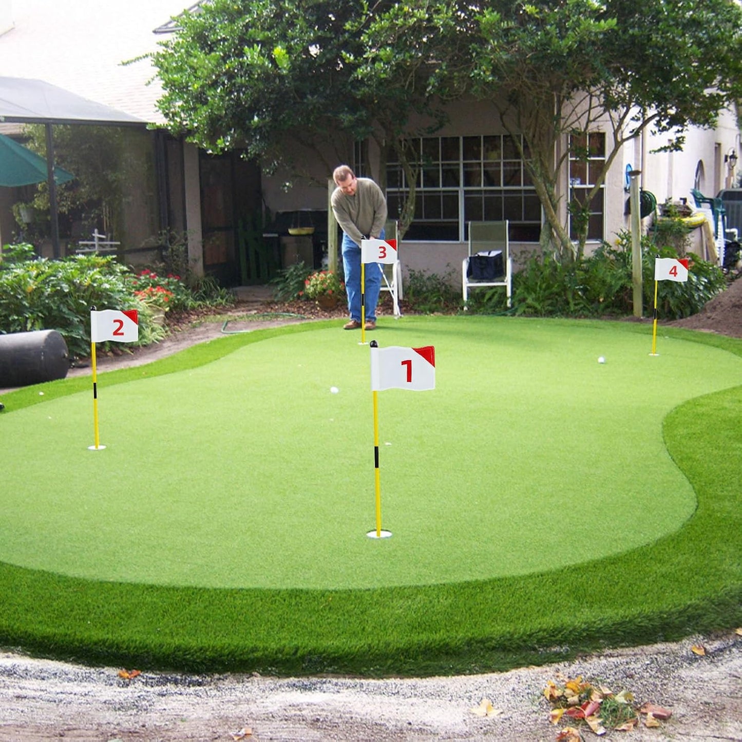 Crestgolf 4 PCS Mini Golf Flags for Yard, All 8x6 Inch, Upgraded Dual-Layer 420D Nylon, Double Sided Printing, Numbered 1-4 Golf Pin Flags for Practice Putting Green with Tube Inserted