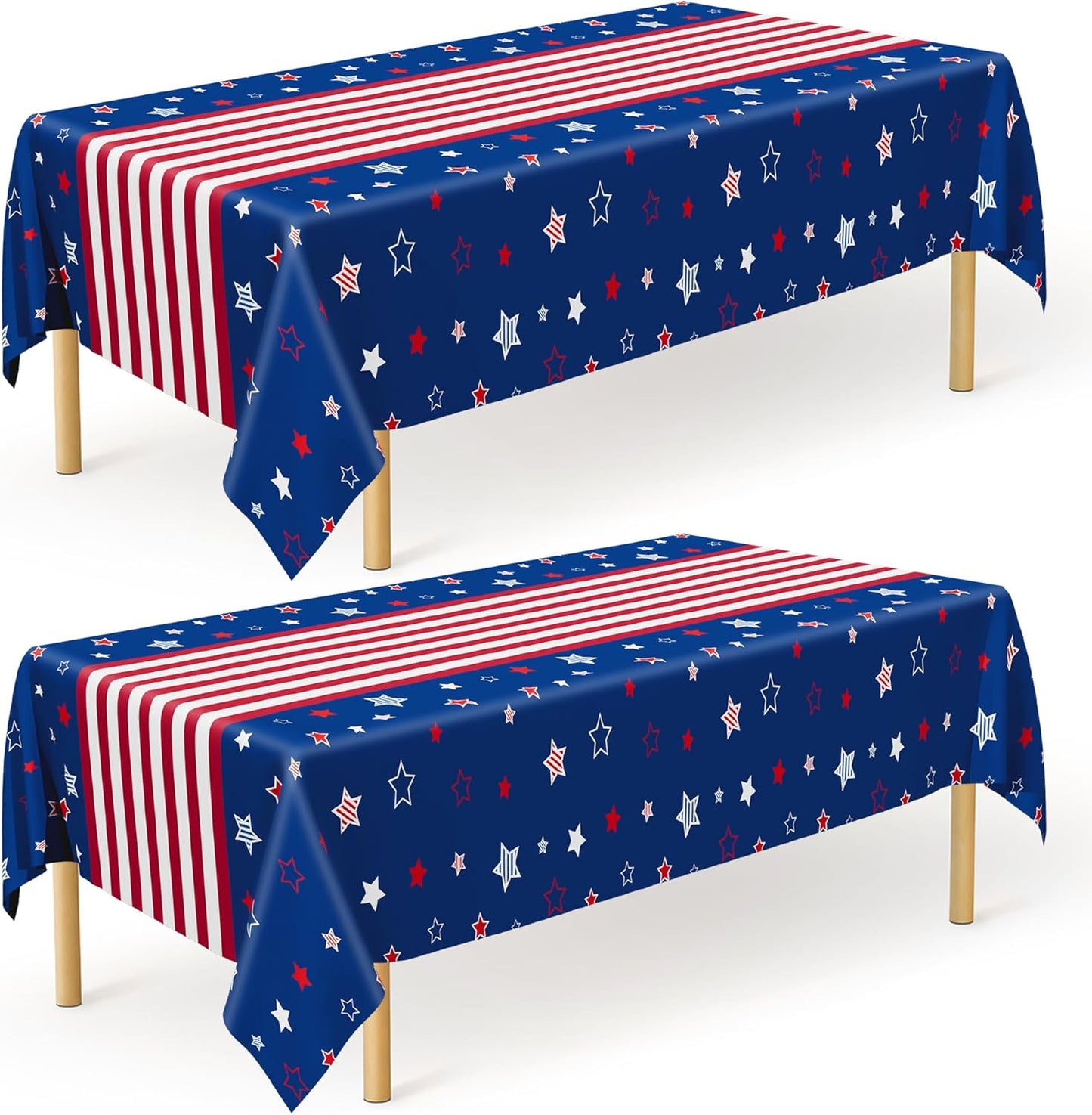 QZYL 2 Pack 4th of July Tablecloth, 54" x 108" American Plastic Table Cover, Disposable Red White Blue Tablecloths Fourth of July Table Cloth, Patriotic Party Supplies Independence Day Decorations