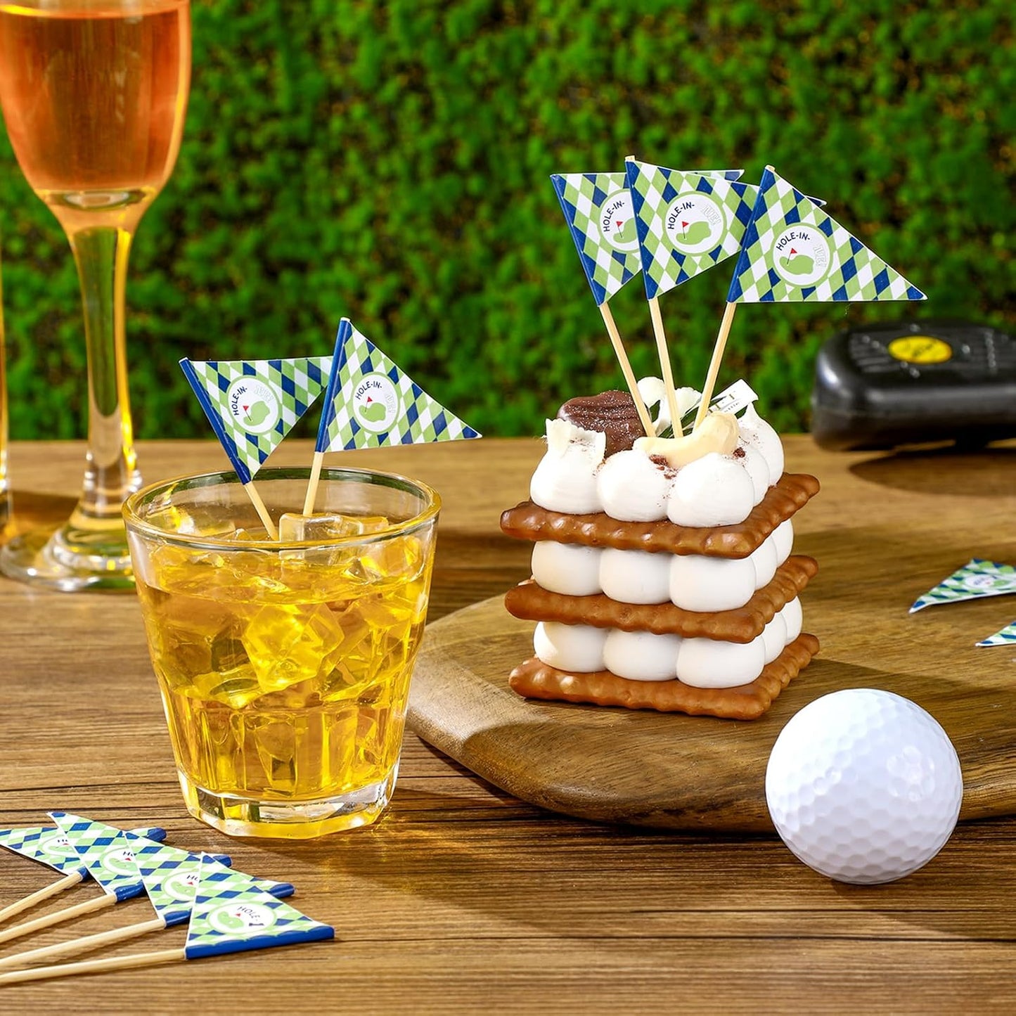 50 Pcs Golf Cupcake Toppers Hole in One Birthday Decorations 1st Golf Cocktail Picks Mini Stick Cupcake Toppers Flags for Baby 1st Birthday Party Food Bar Decorations Supplies(Check Pattern)