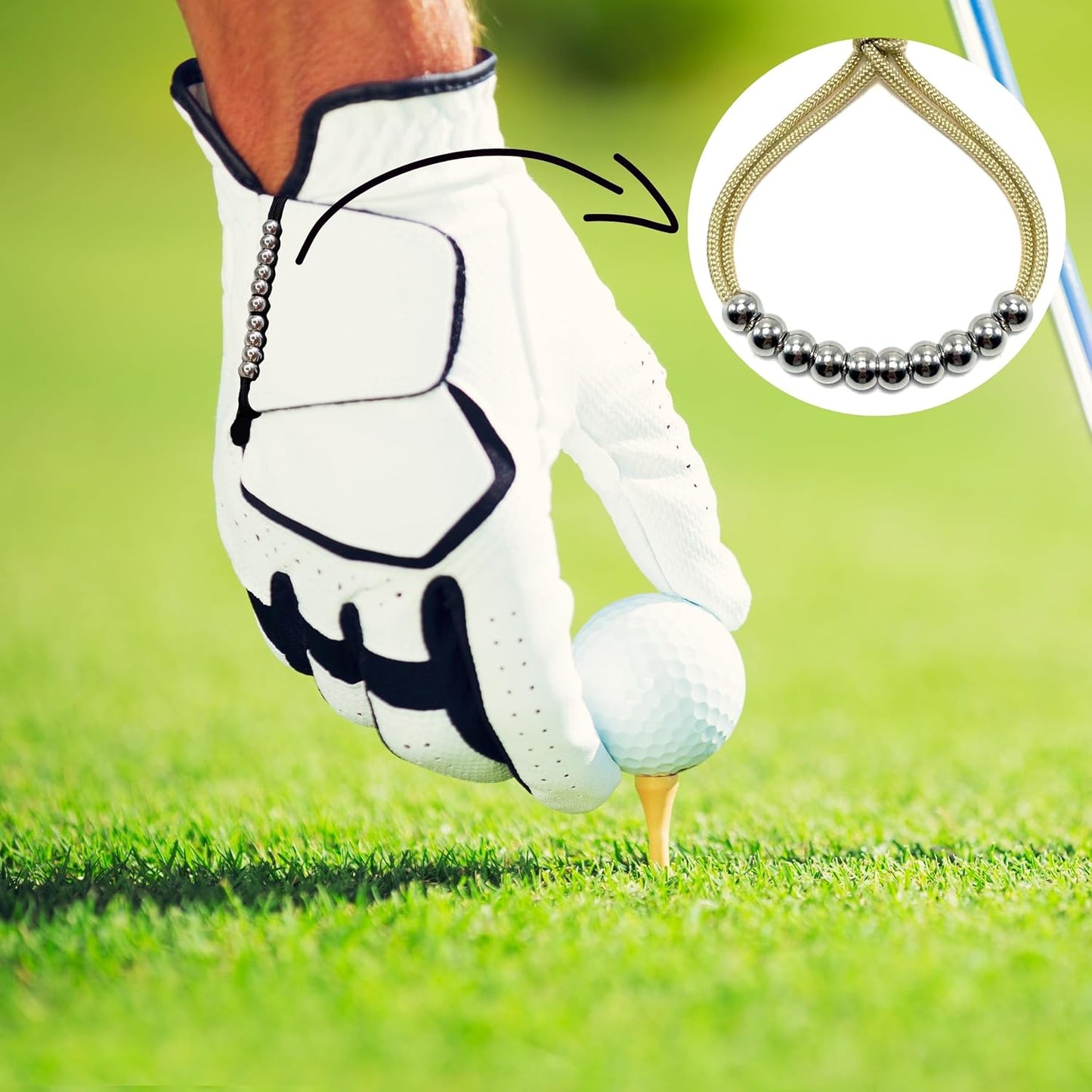 LAMIBEE Pack of 2 Golf Glove Bead Stroke Counter, 10 Stainless Steel Beads Score Counter for Gloves, Stroke Count Resizable Easy to Adjust Golf Round Scoring Tracker Accessory