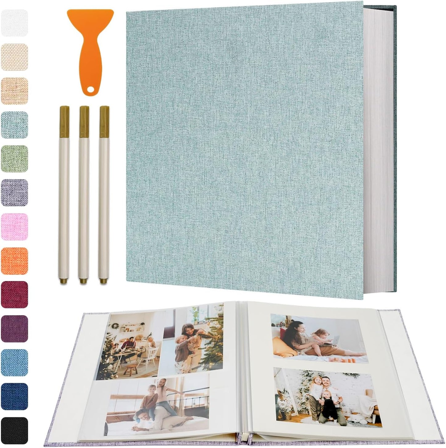 Vienrose Photo Album Self Adhesive 4x6 5x7 3x5 8x10 Scrapbook Album DIY Scrap Book with Metallic Pen 120 Pages Turquoise