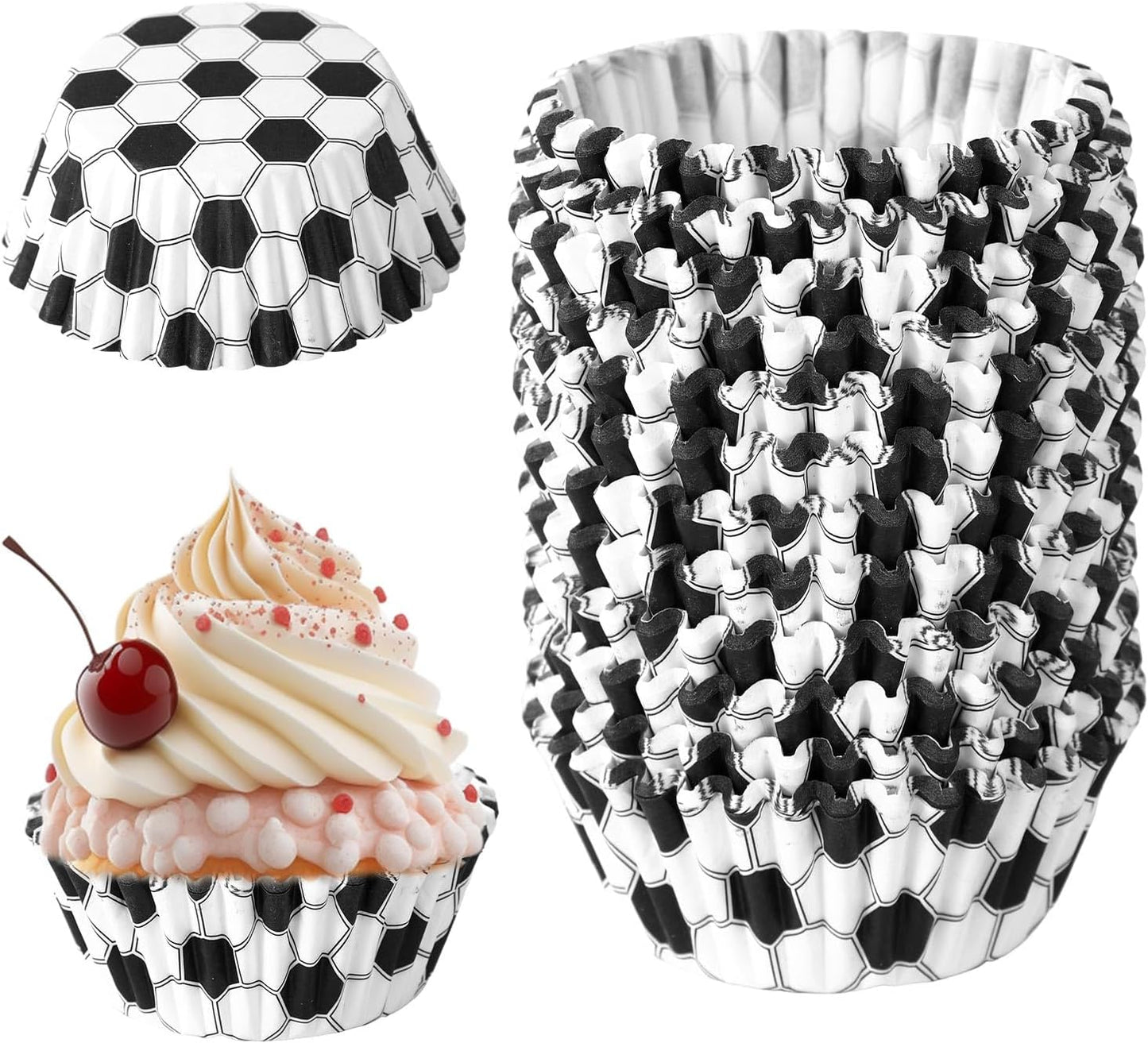 300pcs Soccer Cupcake Liners, Soccer Football Muffin Wrapper Paper Baking Cup Holder Case Sport Themed Party Favor Decoration for Cup Cake Dessert Candies Wedding Birthday