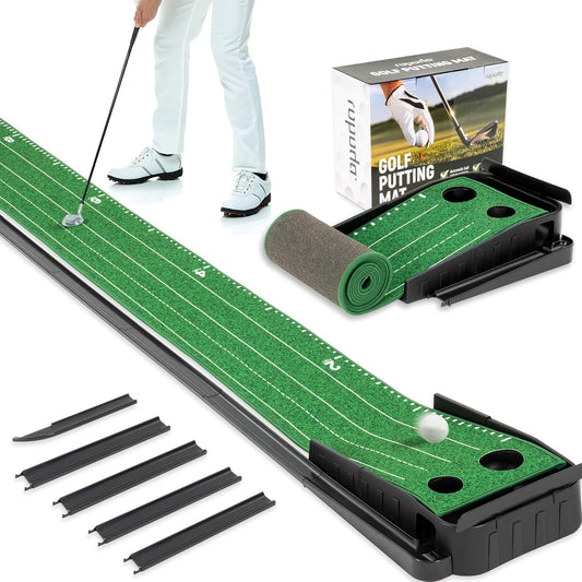 ropoda 9ft Upgraded Golf Putting Green, Portable Putting Mat for Home and Office with Update Auto Ball Return Function, Golf Practice Putting Mat Aid for Indoor and Outdoor Use