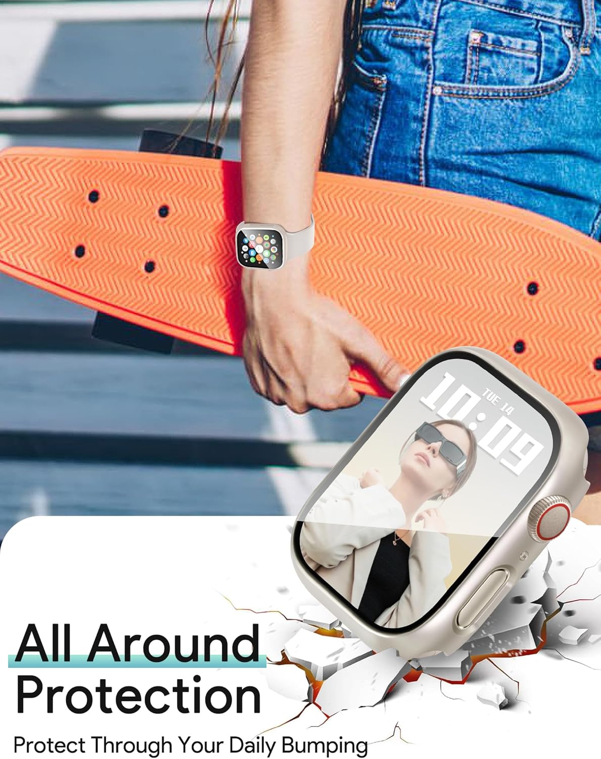 JR.DM 42mm 2 Pack Hard PC Case with HD Tempered Glass Screen Protector for Apple Watch Series 10/11 (2025), Guard Bumper Full Coverage Protective Anti-Scratch Face Cover for iWatch, Starlight+ Clear