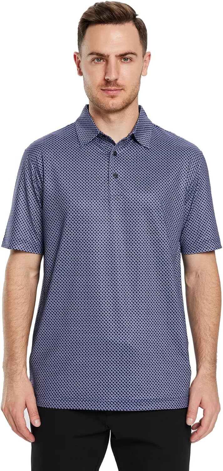 Golf Shirts for Men Dry Fit Short Sleeve Print Performance Moisture Wicking Polo Shirt