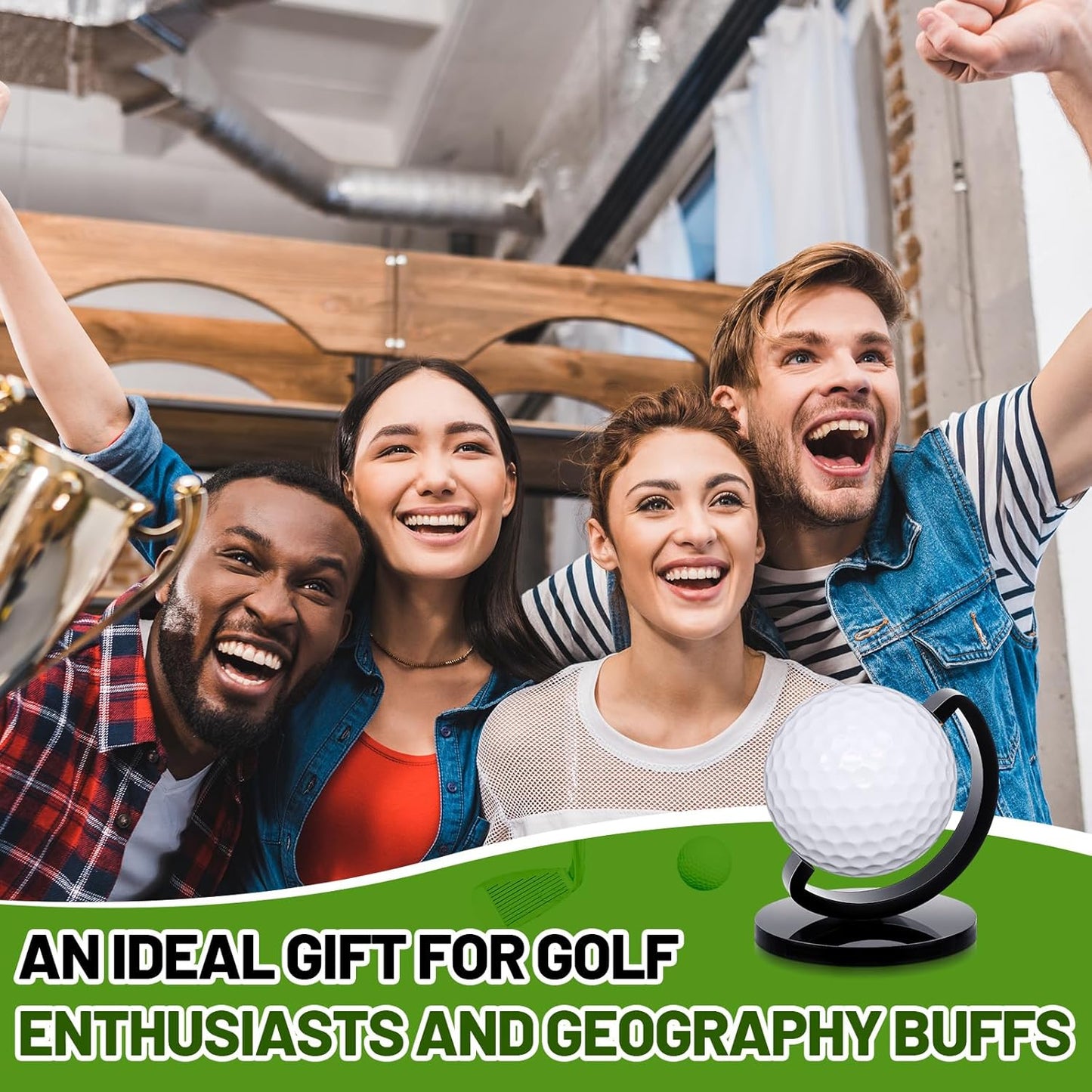 Wenqik 2 Pcs Globe Shaped Golf Ball Display Stand Tabletop Acrylic Ball Holder Single Hole Frame Case for Desk Bookshelf Bookcase Shelf Mantel Decor, Christmas Golf Gift for Dad, Grandfather (Black)