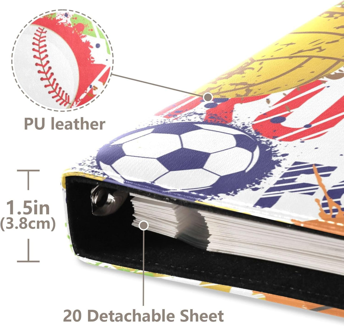 Fisyme Colorful Sports Balls Photo Album Self Adhesive DIY Scrapbook Album for 2x3 4x6 5x7 6x8 Pictures 20 Pages Memory Book for Family Wedding