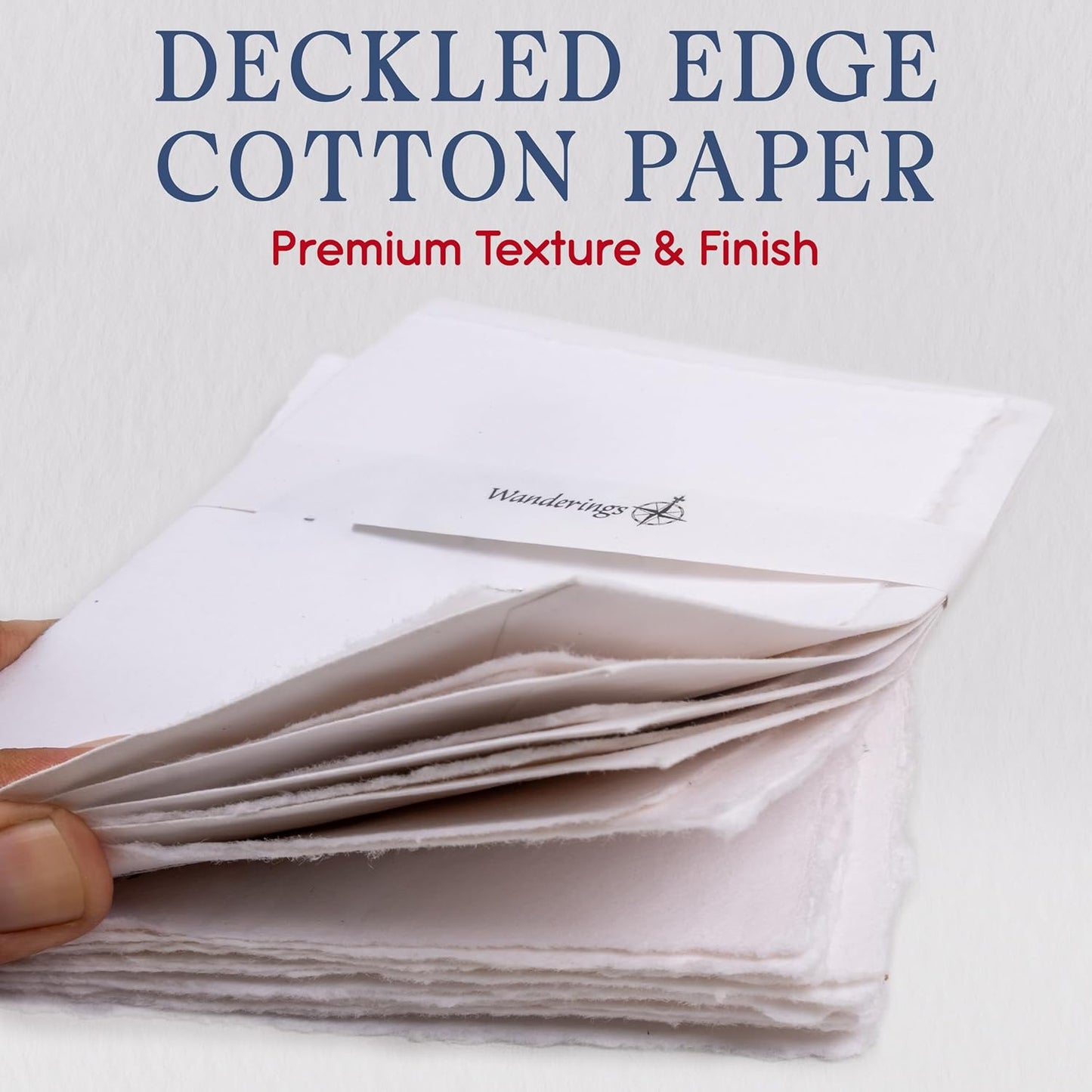 WANDERINGS Handmade Deckle Edge Blank Greeting Cards & Envelopes - Thick 300gsm paper– 20 Cards for Invitations, Thank Yous, Greeting, Get Well and Birthday Cards (Blank)