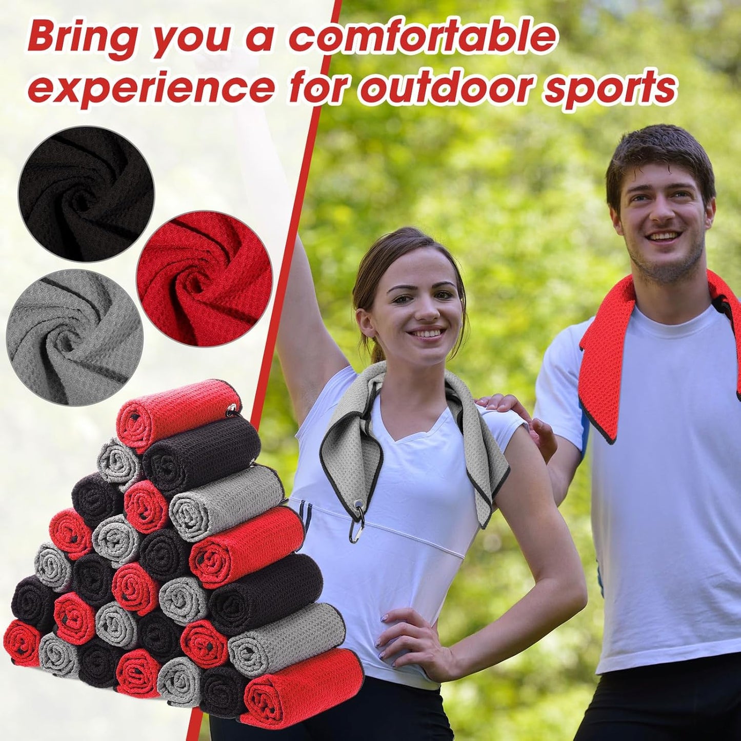 Batiyeer Golf Towels Bulk for Bags 16'' x 16'' Microfiber Waffle Pattern Golf Towel with Clipfor Mini Tournament, Club, Yoga, Fitness