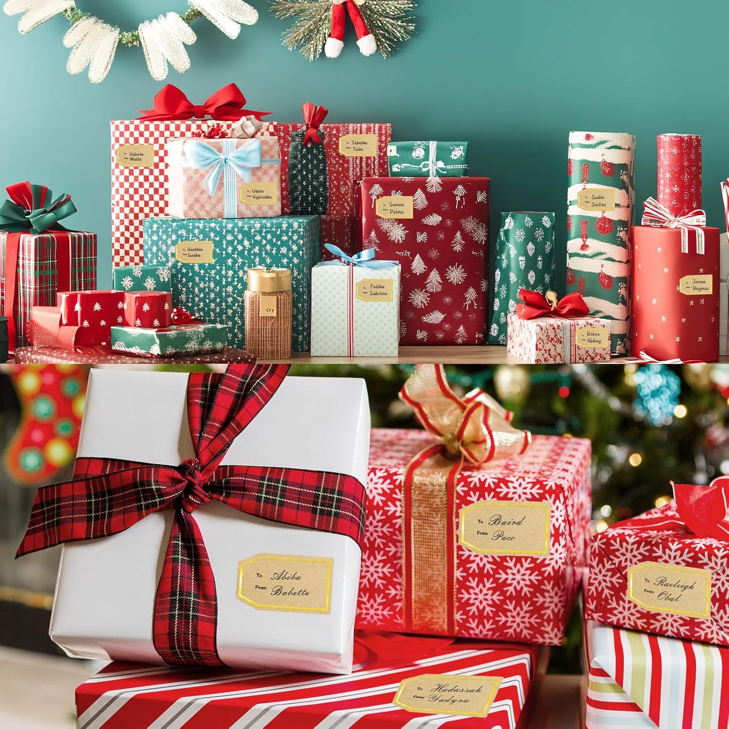 600PCS Gift Tag Stickers, 1.18" x 2" Gold Border Christmas Gift Tags Stickers, Brown Kraft to and from Gifts Labels Self Adhesive Christmas Labels Holiday Present Label, Perforated line Design