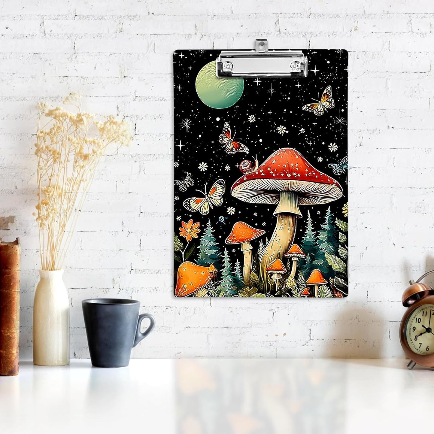 Plastic A4 Clipboards, Cute Fashion Clipboard Decorative, 12.2" x 8.7" Standard A4 Size Clipboards, Plastic Acrylic Clipboard for Teacher, Social Worker, Students,Women, Office Supplies(Mushroom)