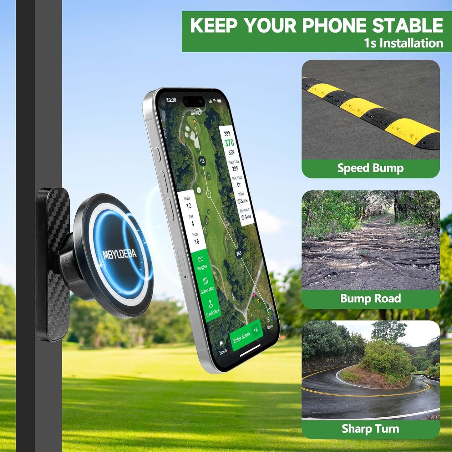 Magnetic Golf Cart Phone Holder Mount Compatible With MagSafe 17 Pro Max Plus 16 15 14 13, N52 Strong Magnetic, 360° Rotatable, Fits EZGO/Club Car/Yamaha, Golf Cart Accessories for Men - Golf Gifts