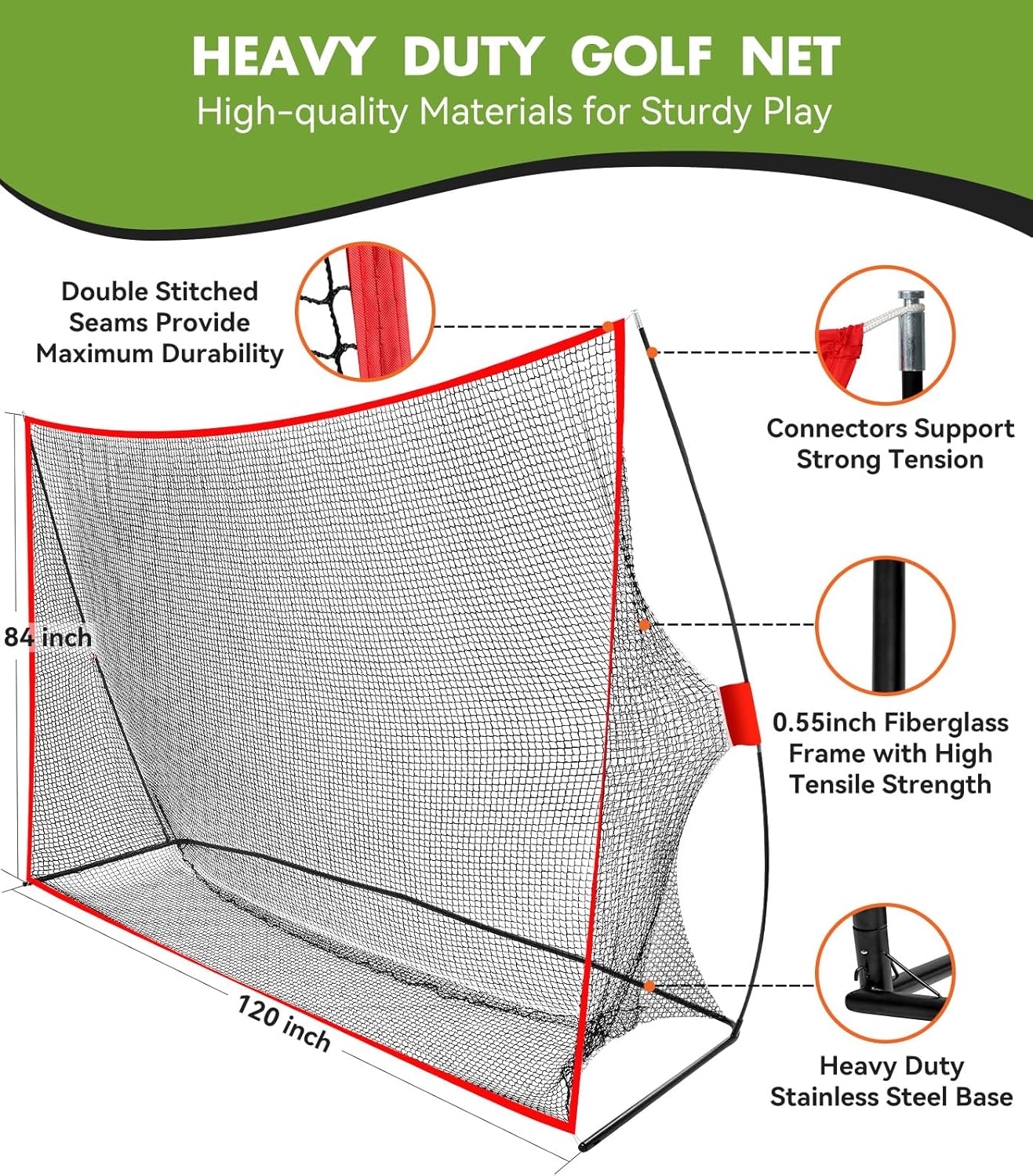 Golf Net: 10x7ft Heavy Duty Golf Practice Net for Indoor/Outdoor Training, Portable Golf Hitting Net with Carry Bag, Ideal Golf Training Aid for Golfers Backyard Driving Chipping Swing (Standard)