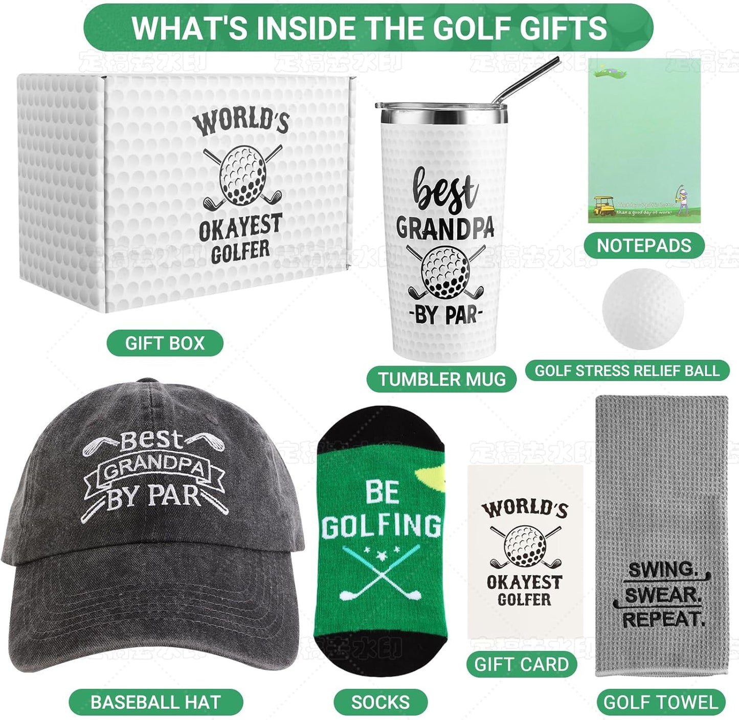 Golf Gifts for Grandpa Unique Gifts for Grandpa Funny Golf Gifts for Men Including Tumbler Mug Socks Sport Towel Baseball Cap Notepad Relief Stress Ball for Birthday Christmas Father Day