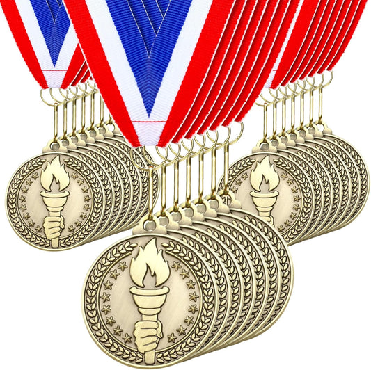 Remuuly 30 Pcs Gold Medals Bulk 2'' Basketball Soccer Baseball Volleyball Football Lacrosse Kickball Cheer Bowling Trophy Medals for Awards for Sports Participation Winner Gift