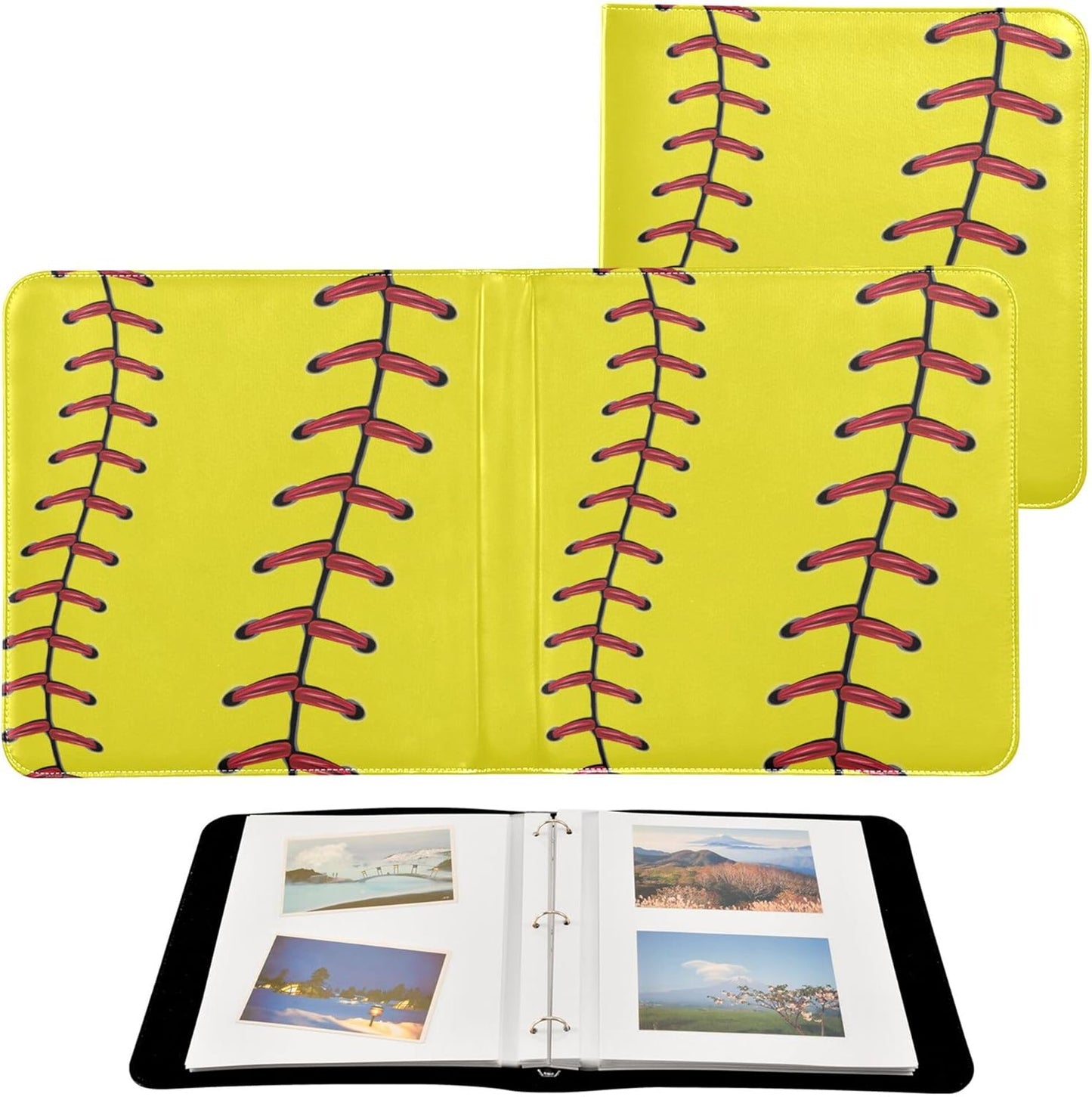 Fisyme Softball Baseball Sport Yellow Photo Album Self Adhesive DIY Scrapbook Album for 2x3 4x6 5x7 6x8 Pictures 20 Pages Memory Book for Family Wedding