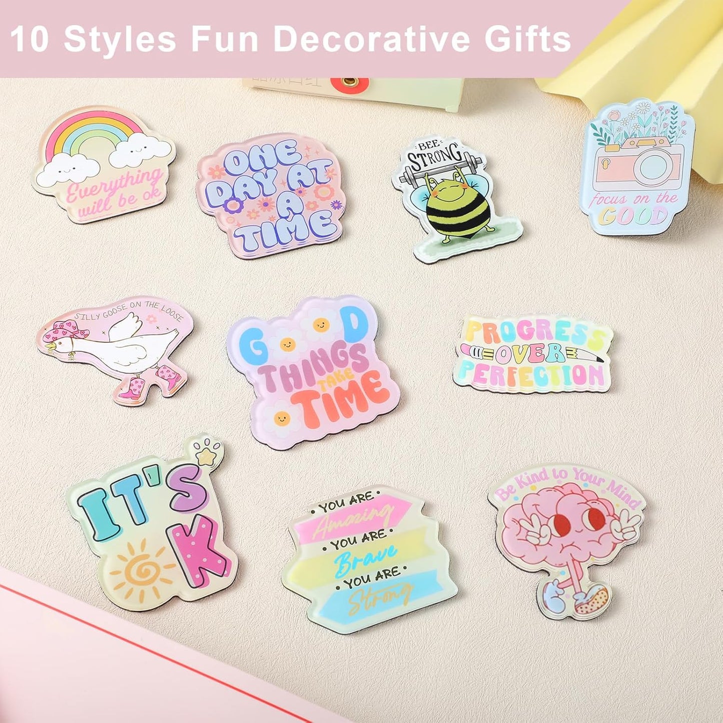 Weewooday 10 Pcs Inspirational Magnets for Refrigerator Fridge Cute Motivational Magnets Positive Quote Decoration Funny Acrylic Christmas White Elephant Gifts for Kitchen Cabinet Classroom Whiteboard