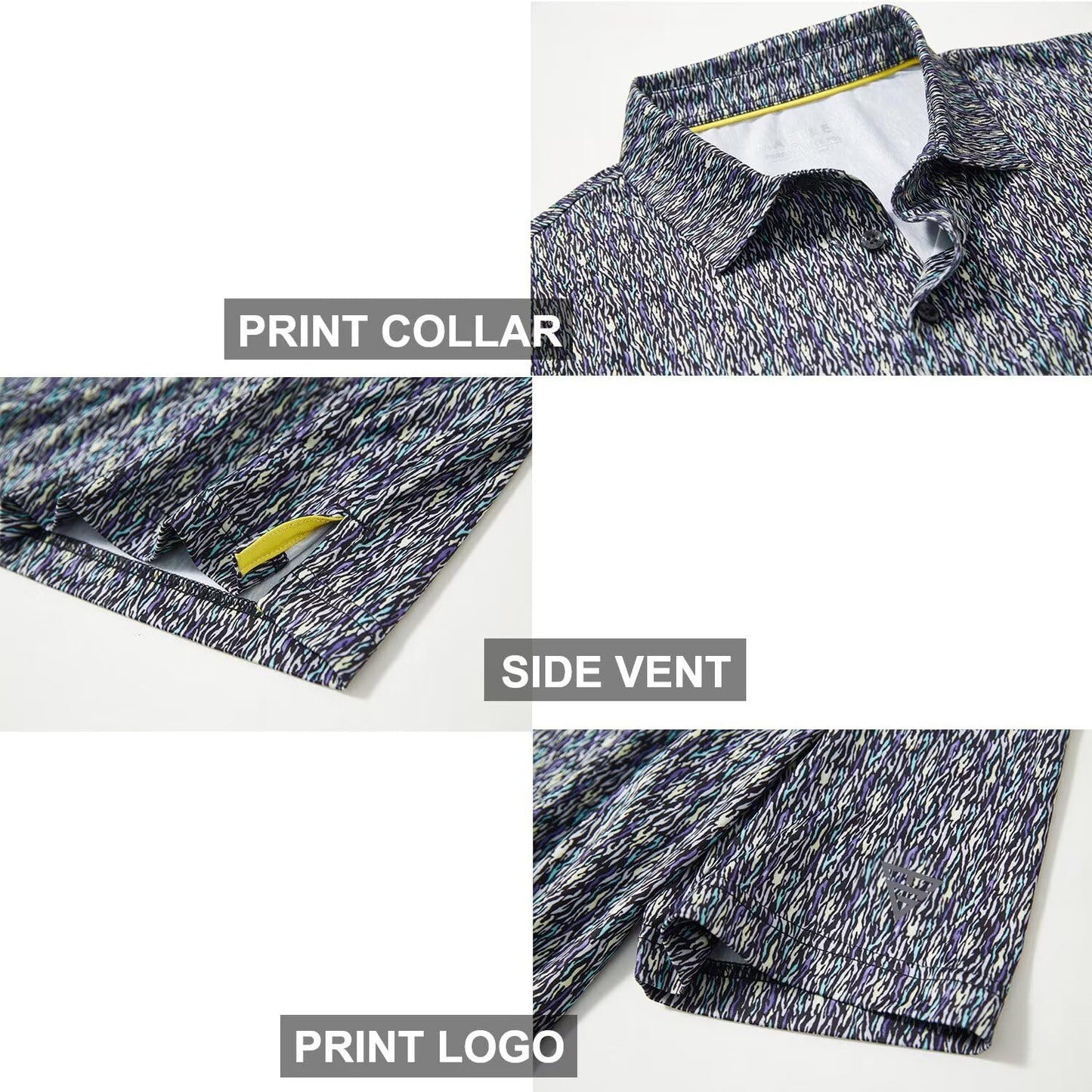 Golf Shirts for Men Dry Fit Short Sleeve Print Performance Moisture Wicking Polo Shirt