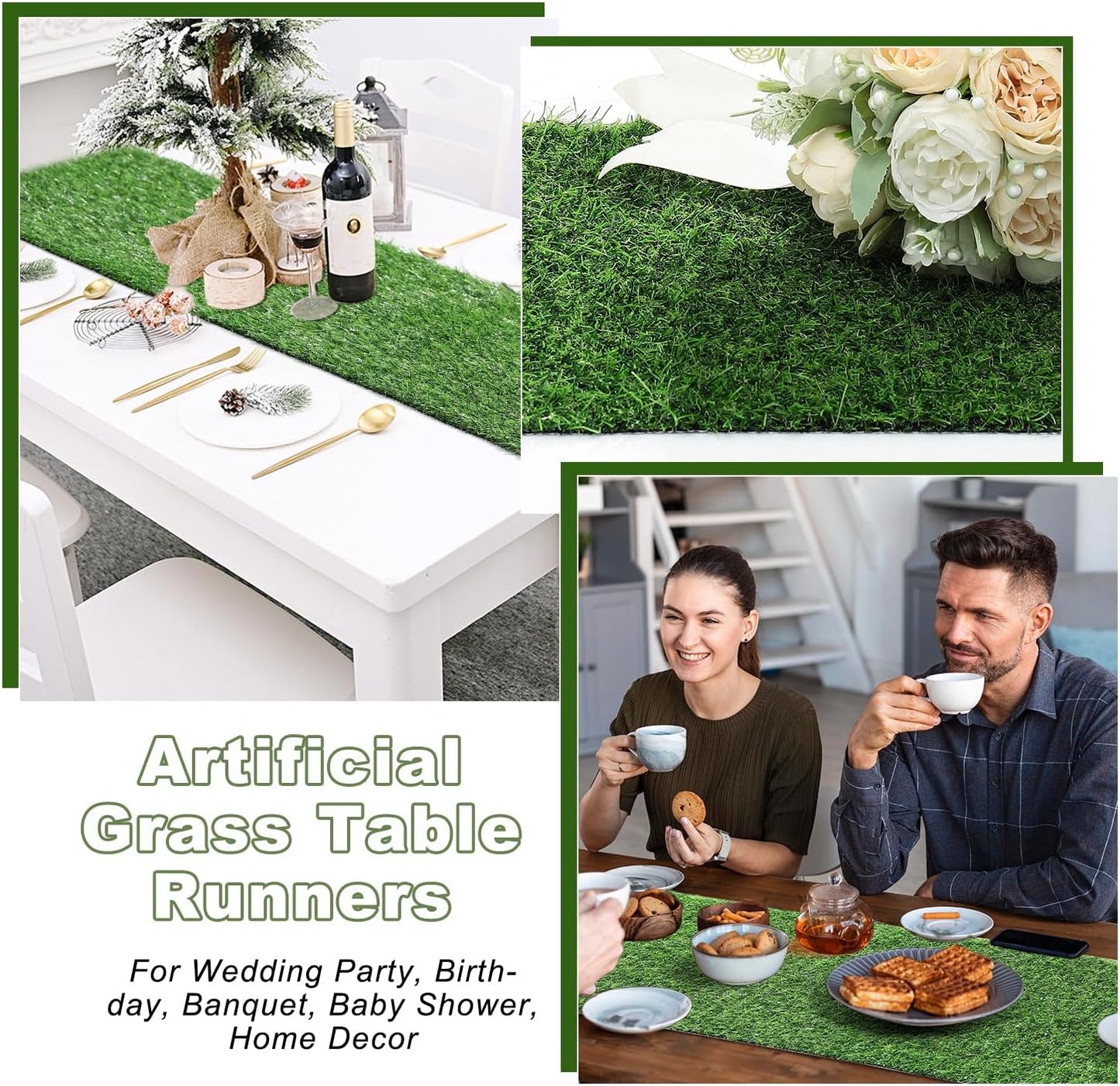 Artificial Grass Table Runners-13 x 36 Inches Faux Grass Table Runner for Golf Themed Party,Synthetic Turf Table Runner for Wedding Party, Birthday, Banquet, Baby Shower, Home Decor
