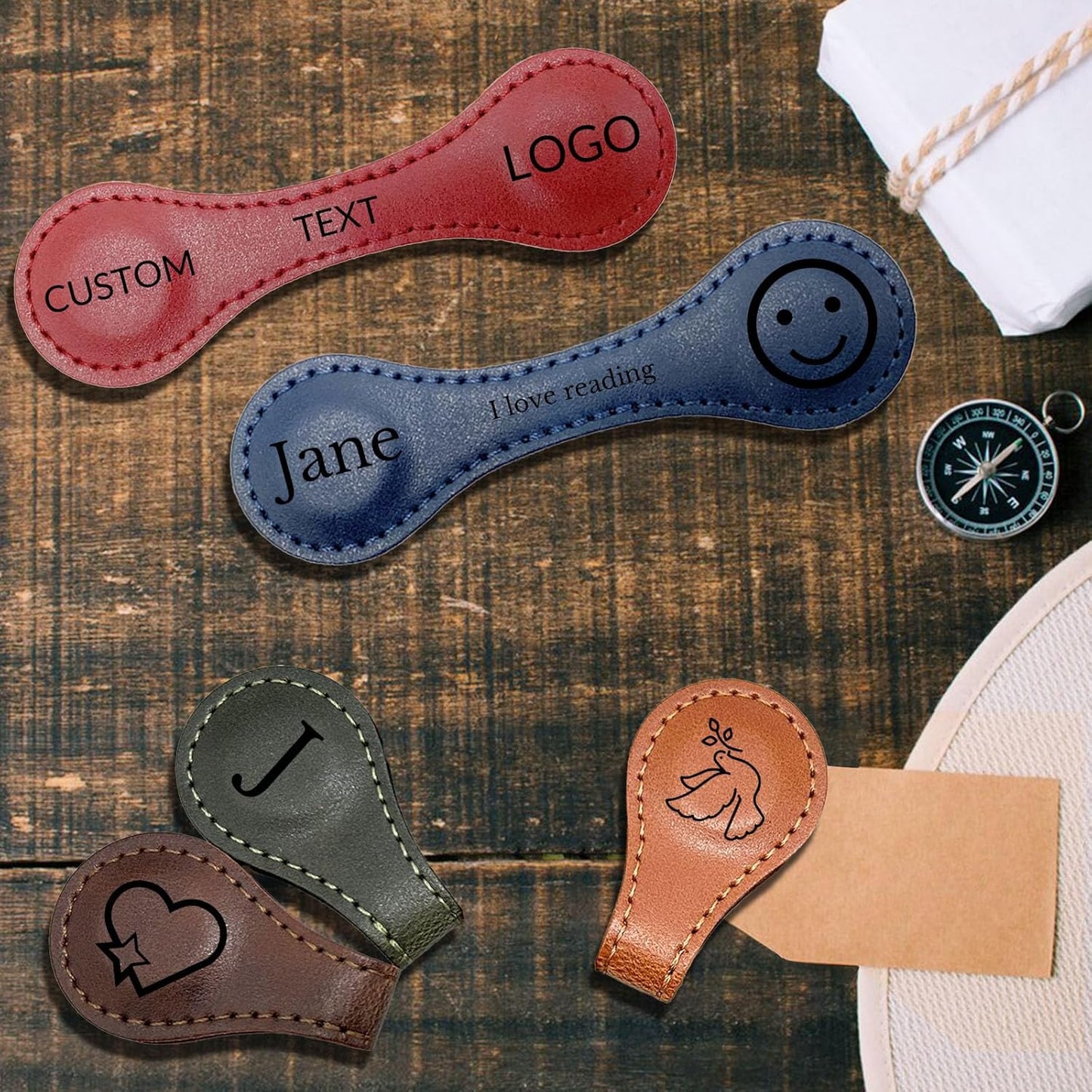 Customized Leather Magnetic Bookmarks for Man Women Personalized Engraved Text Book Marker Clips Gift for Book Lover Kids Readers