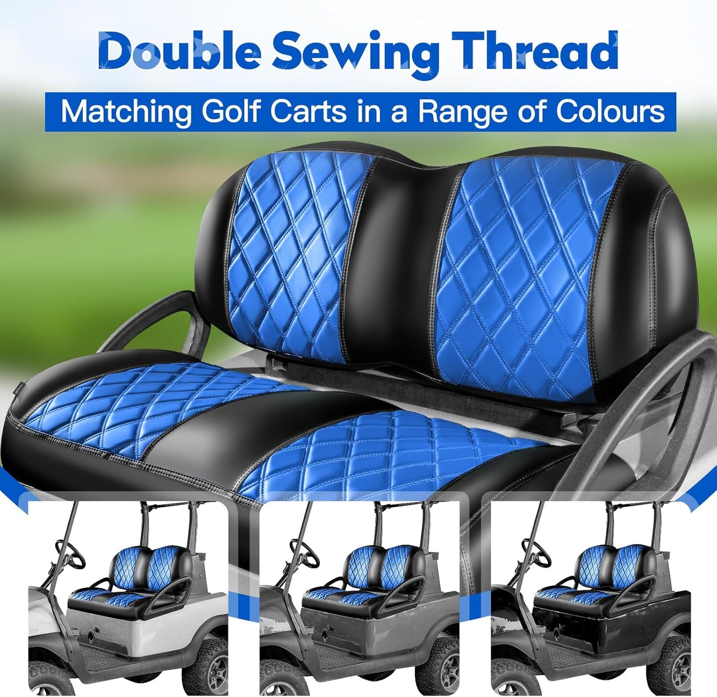 NOKINS Golf Cart Seat Covers Fit Club Car Precedent/Tempo/Onward Premium Front Seat Cushion, Golf Cart Vinyl Leather Diamond Seat Covers, Soft/Scratch-Resistant/No Stapler Needed