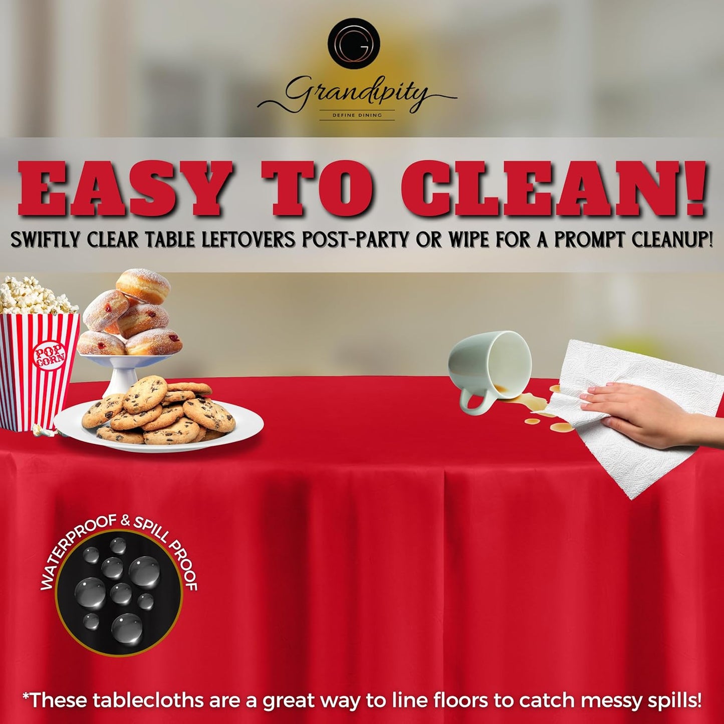 Grandipity 12 Pack Premium Disposable Plastic Tablecloth 84" Inch Decorative Round Table Cover - Red