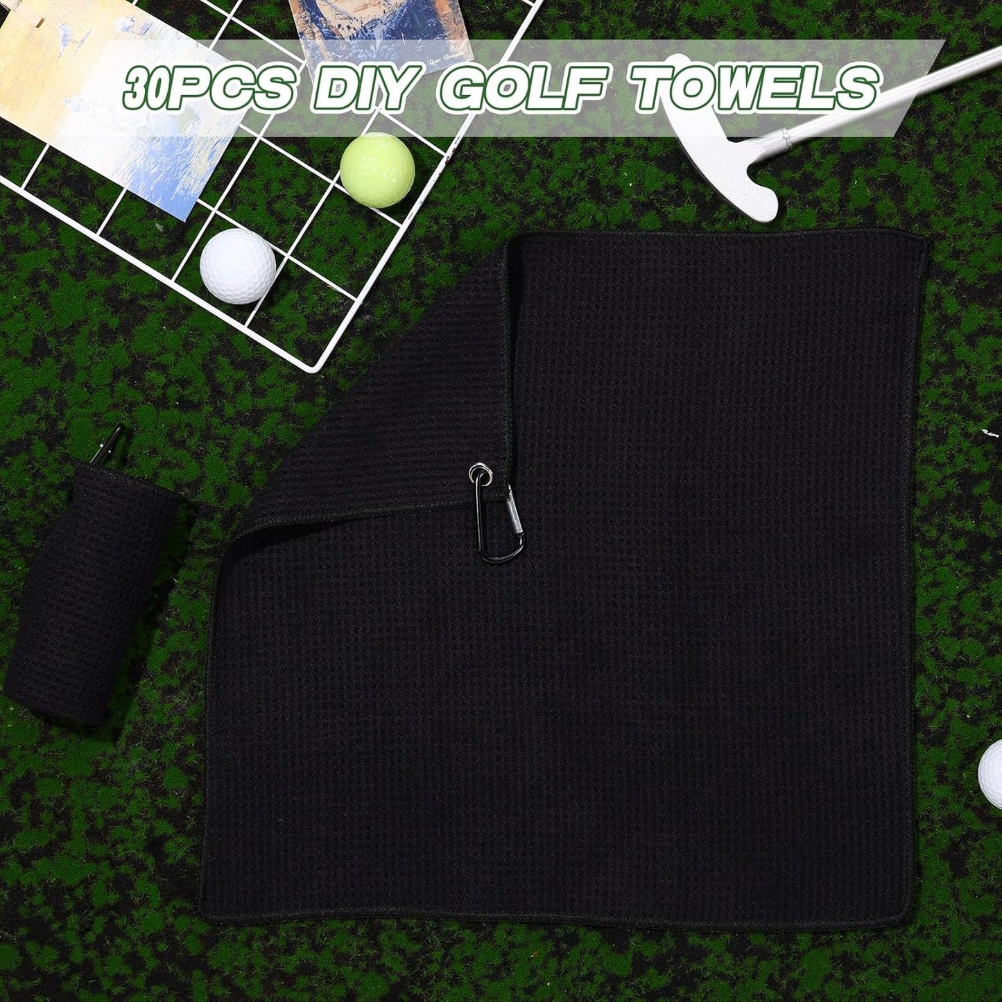 Batiyeer 12 Pcs Golf Towel Bulk for Golf Bags 16'' x 16'' Microfiber Fabric Towel with Clip Waffle Pattern, Fitness, Camping, Hiking, Yoga