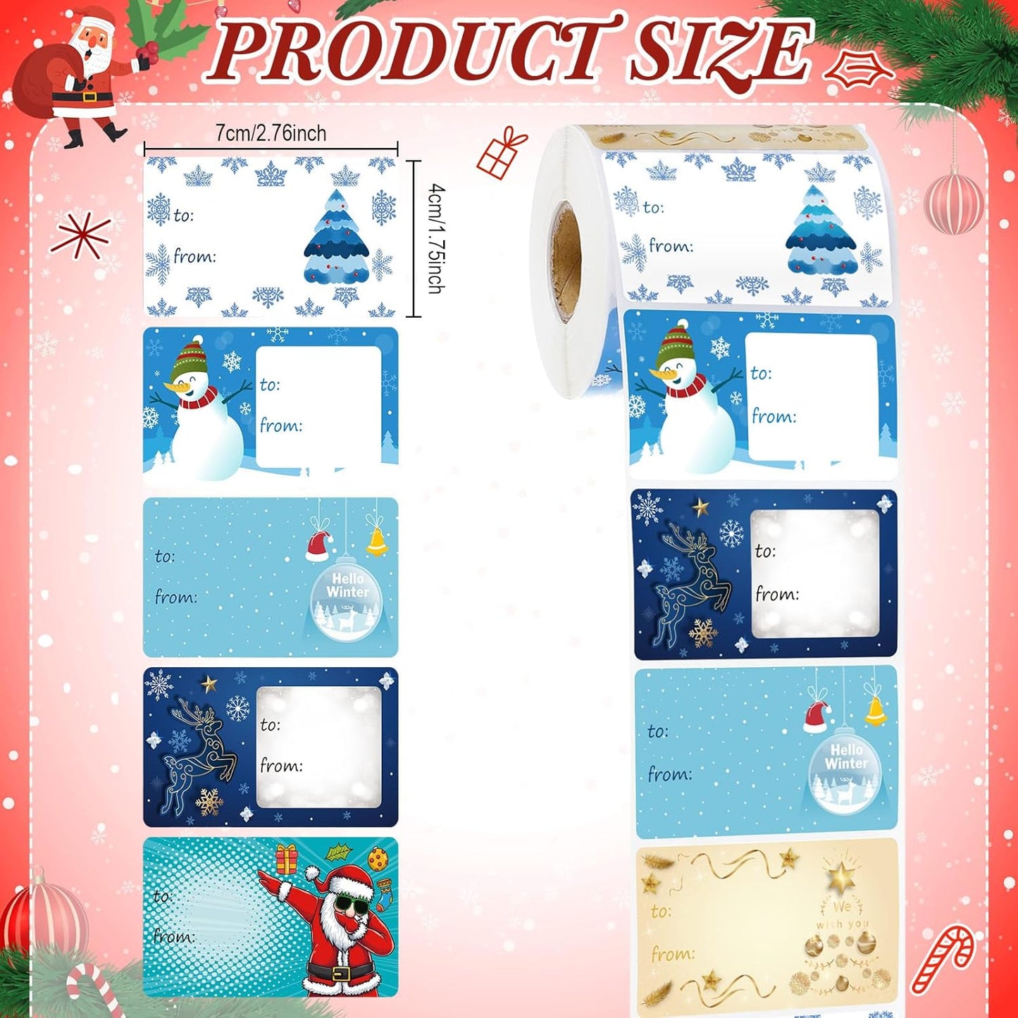 Outus 500 Pieces Christmas Tags Self Adhesive Gift Tags for Xmas Presents Christmas Name Labels Stickers for Wrapping Paper Festival Birthday Holiday Decor(Winter Style,2.76 x 1.57 Inch)