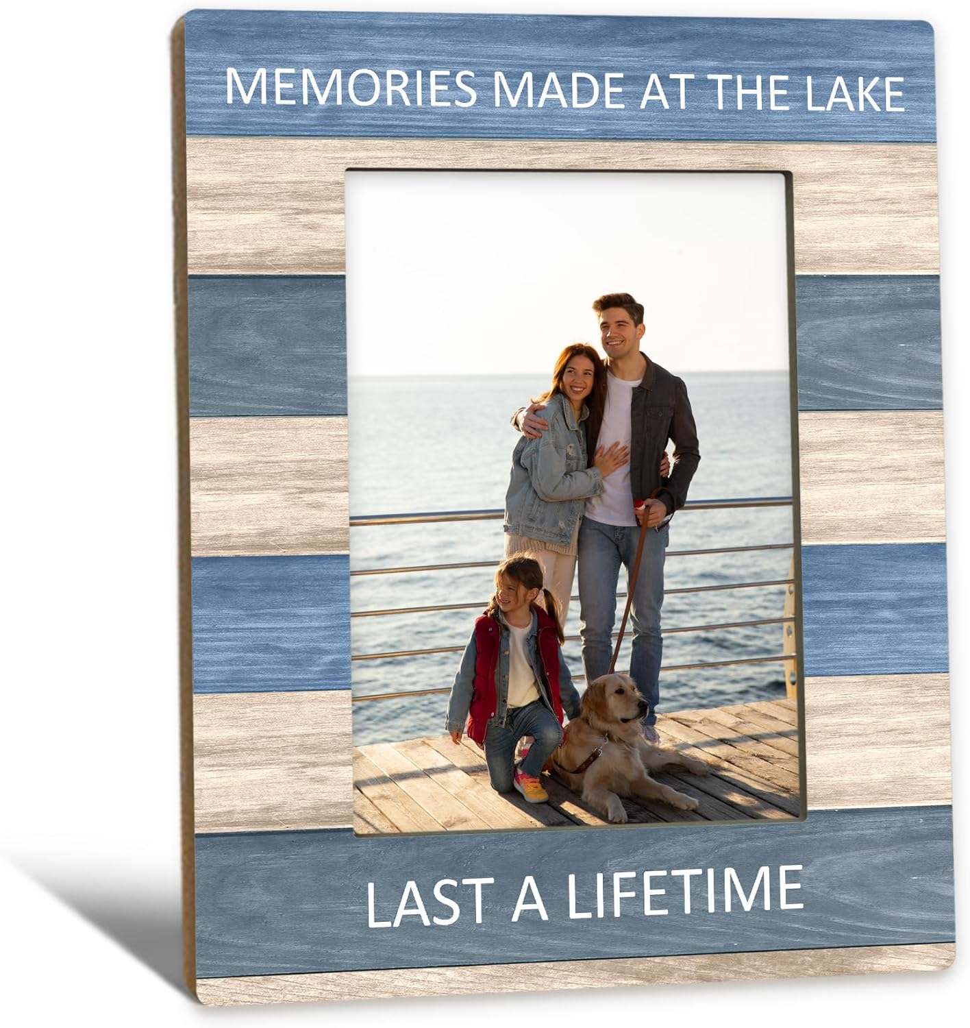 Lake House Gifts Picture Frame 5x7, Lake House Decor Photo Frame, Birthday Gifts for LakeLover, Memories Made at the Lake Last A LifeTime Wooden Picture Photo Frames for Desk Home Room Decor