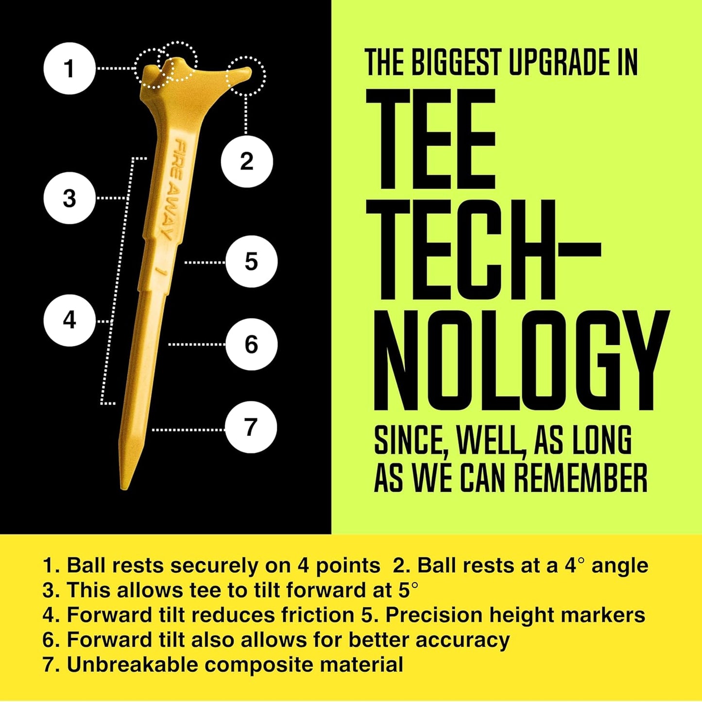 FIRE AWAY Premium Golf Tees, Reduced Ball Spin, Less Friction & Precision Height Markers for Perfect Trajectory, Made of Special Unbreakable Plastic Nylon Blend