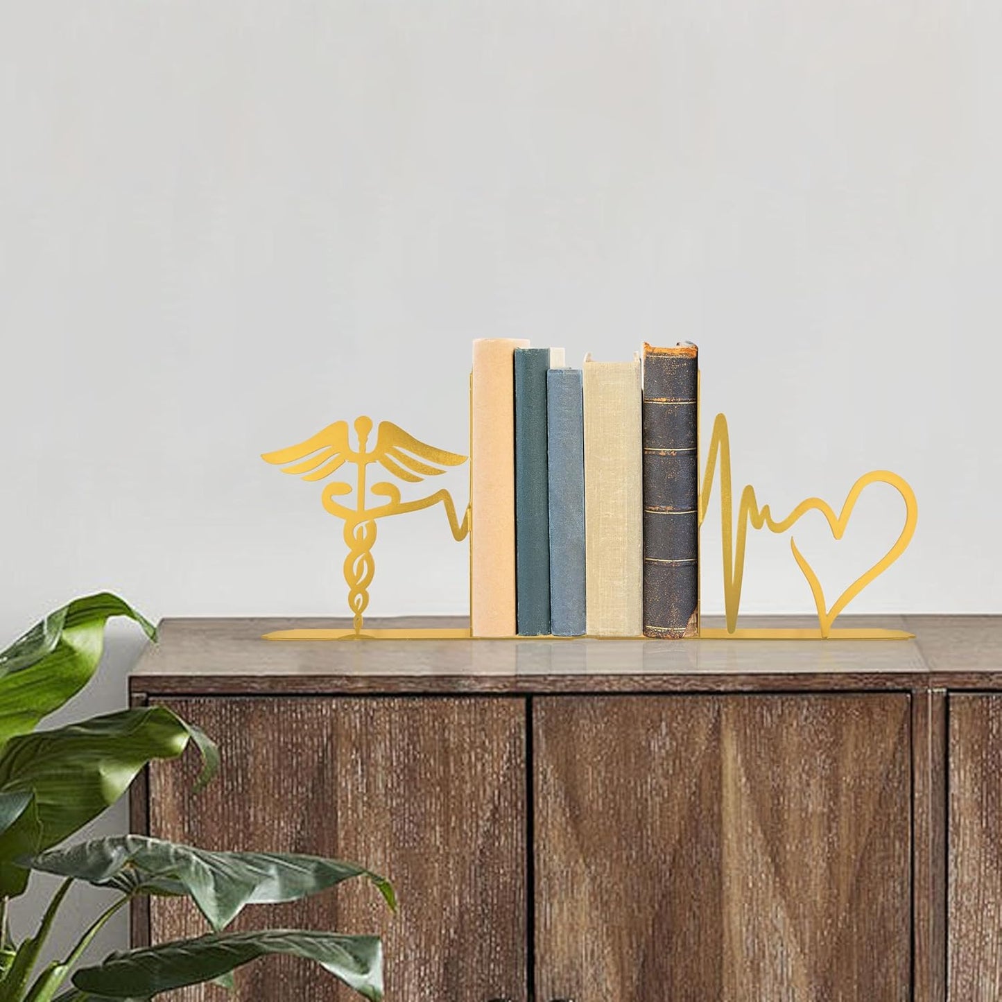 Medical-Themed Bookends for Shelves - Sturdy Office Decor for Clinics, Nurse Gifts & Study Decor, 7.1x1.2x6 Inch Bookshelf Decoration for Medical Professionals(Gold)