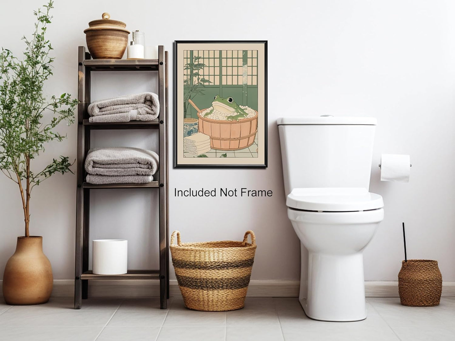 Funny Bathroom Wall Art Japanese Aesthetic Frog in a Bathtub Posters Cute Animal Canvas Prints Vintage Neutral Minimalist Wall Decor for Apartment Dorm 20x30in Unframed