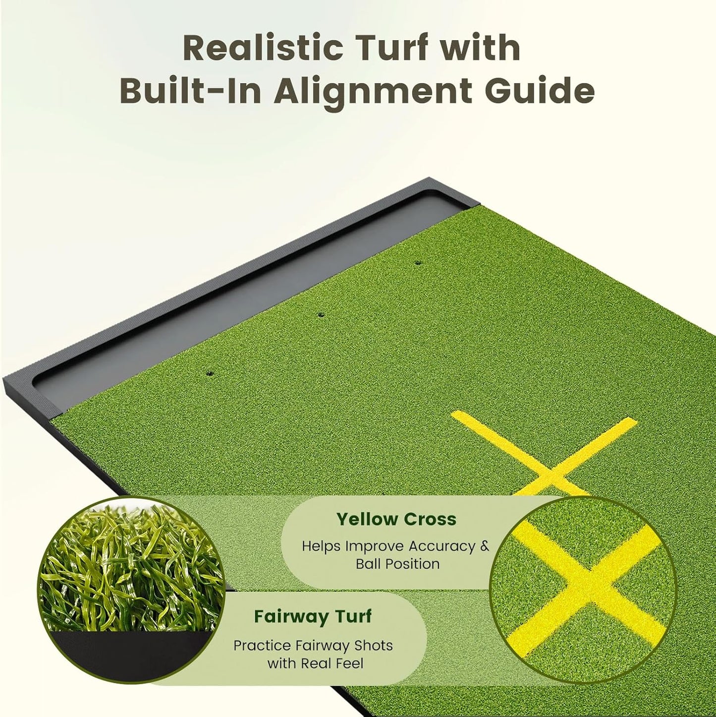 Golf Hitting Mat with Ball Tray, Stance Guide Cross-Line, 5x4ft & 6x4ft, 26mm & 31mm Thickness Green Turf Practice Mats for Indoor Outdoor, for Men, Dad, Husband & Golf Lovers