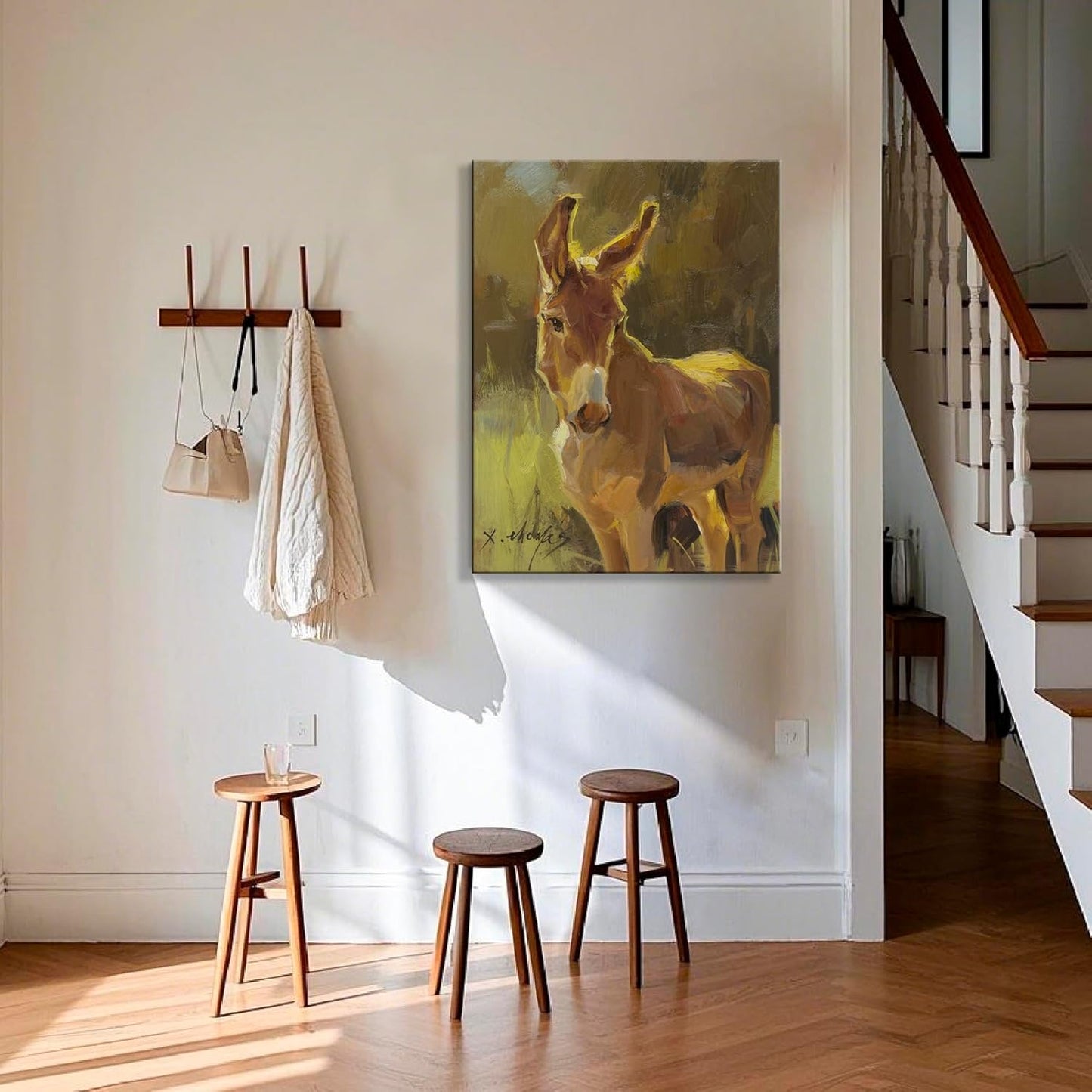 JZLDZS Large Donkey Wall Art for Living Room - Framed Rustic Farm Animal Canvas Print 24x32 Inch Ready To Hang Bedroom Wall Decor